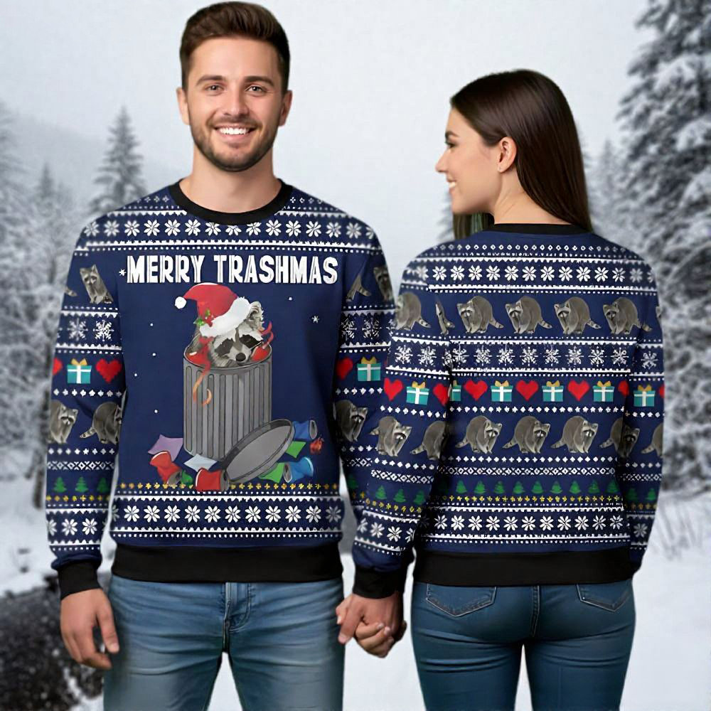 Raccoon Ugly Christmas Sweater Merry Trashmas Raccoon Themed Funny Secret Santa Gifts