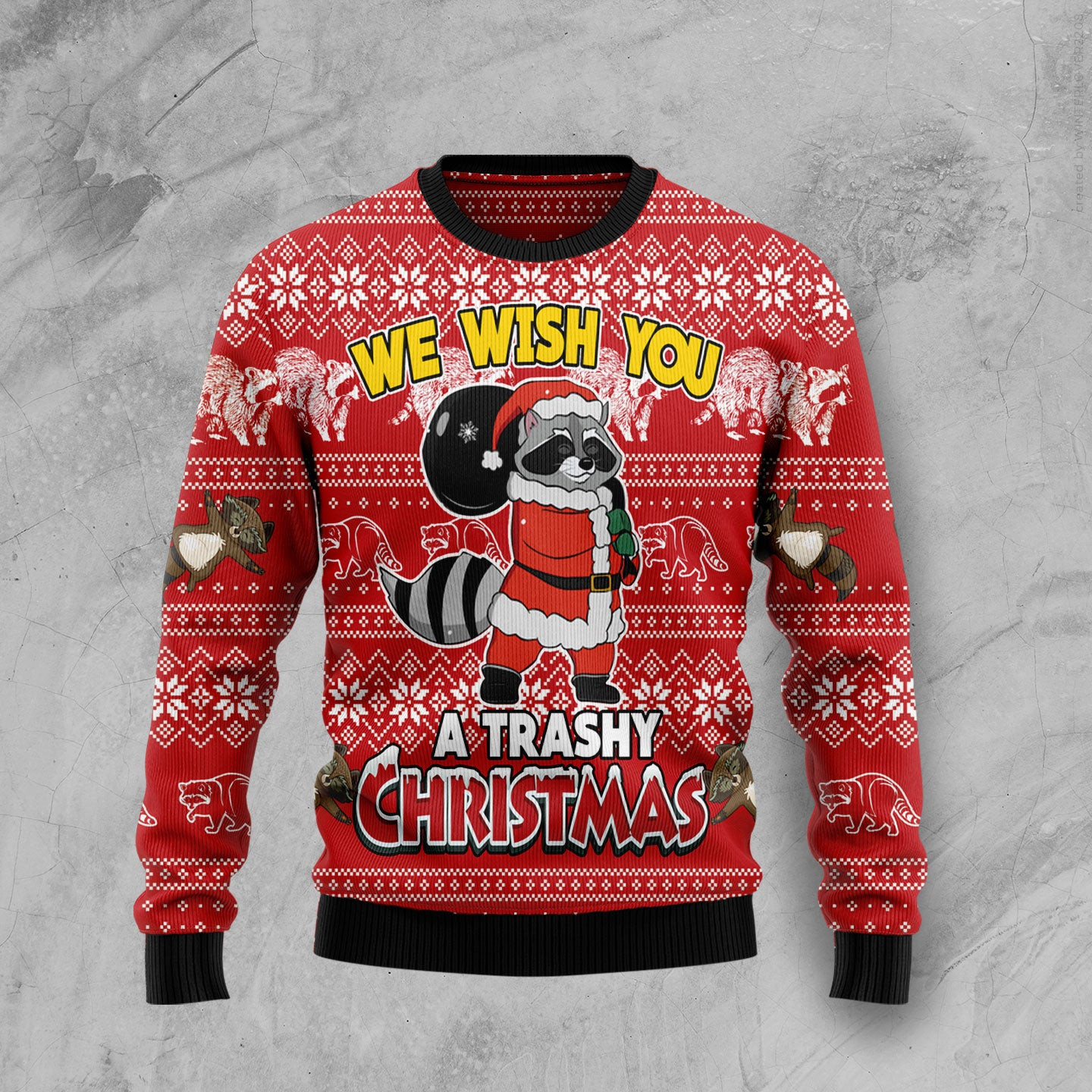 Raccoon We Wish You Trashy Christmas Ugly Christmas Sweater