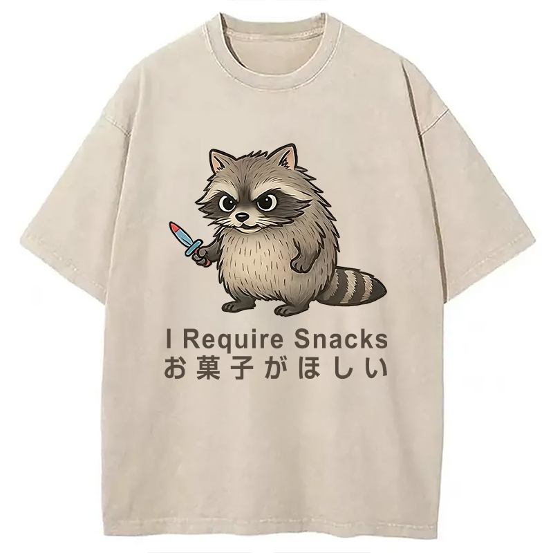 Raccoons Need Snacks Funny Washed T-Shirt Minimal Retro Graphic Clothing Gifts For BFF