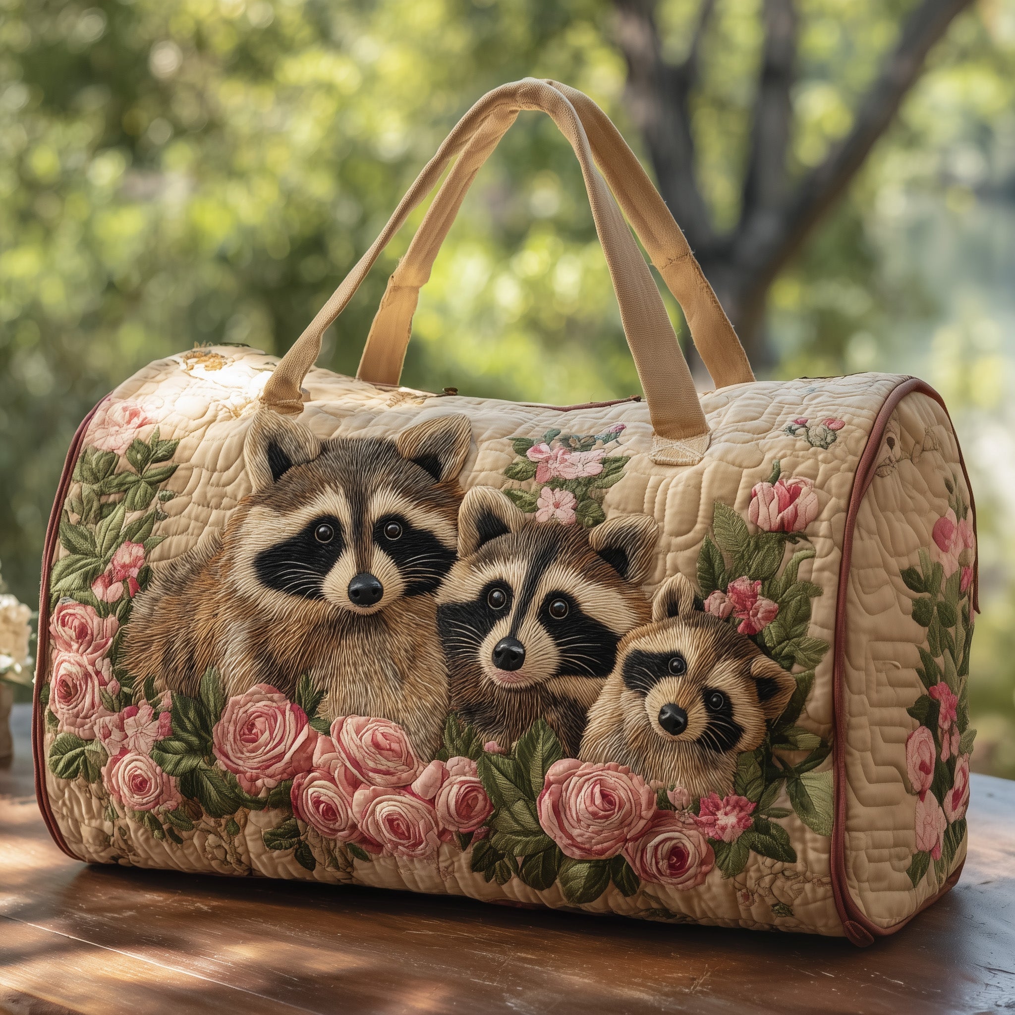 Raccoons Quilt Duffle Bag Compact And Spacious