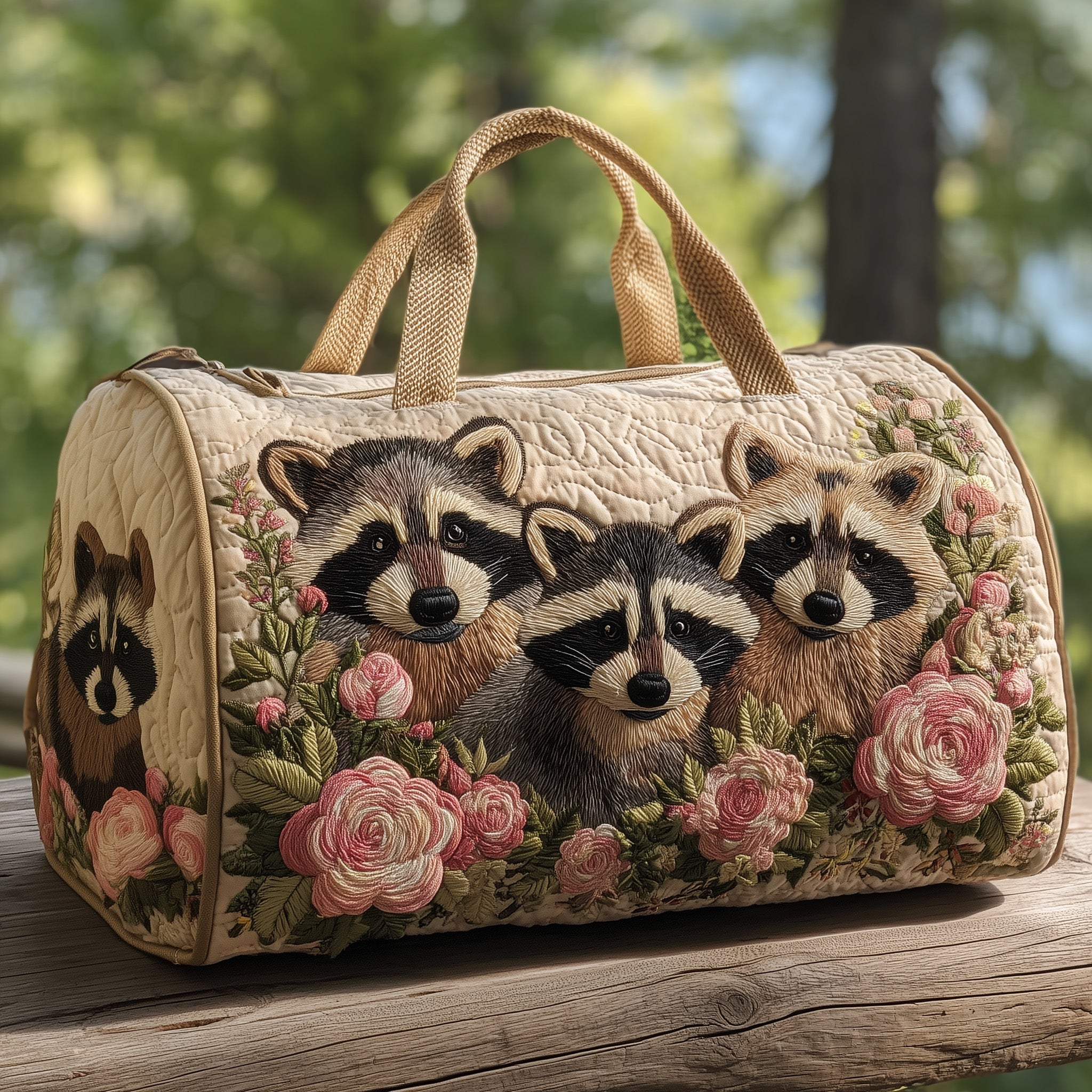 Raccoons Quilt Duffle Bag Durable And Lightweight