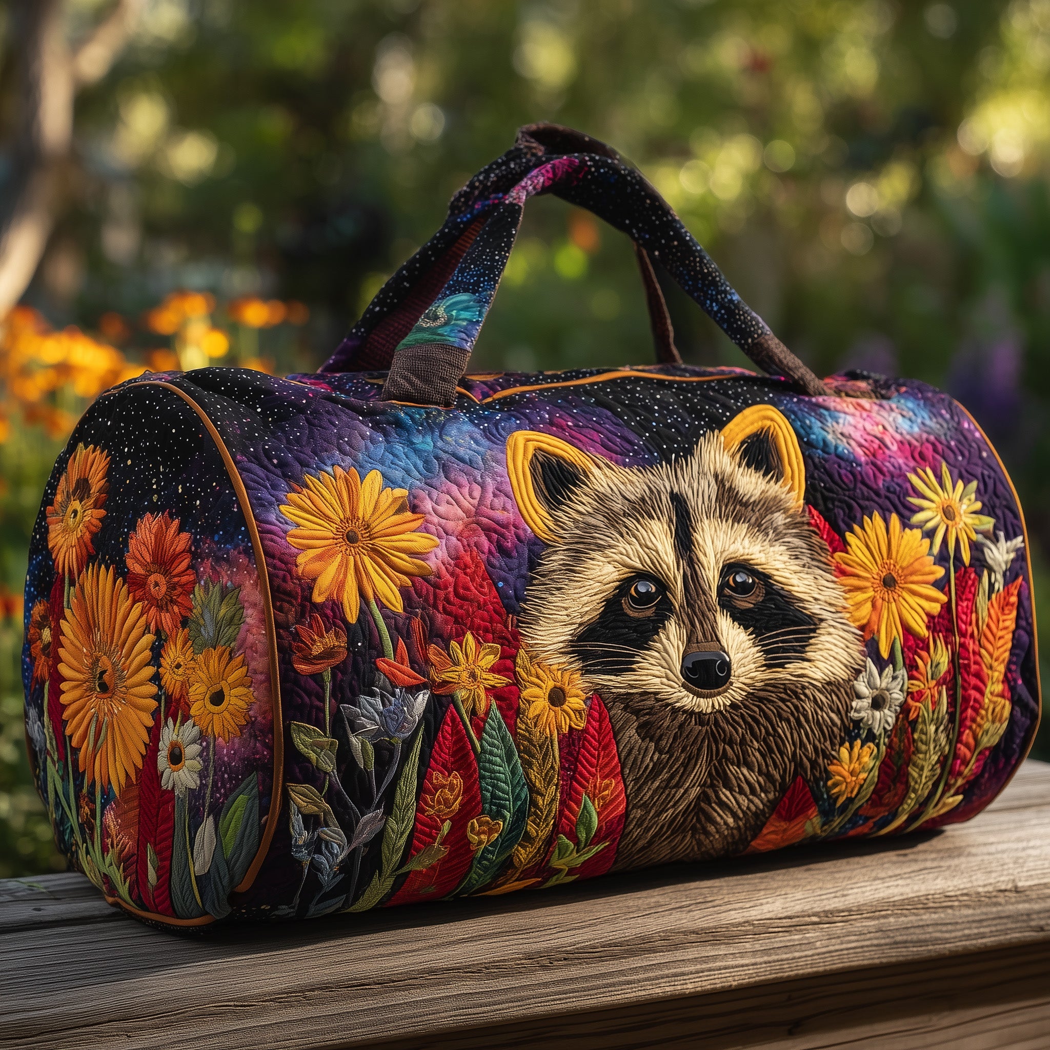 Raccoons Quilt Duffle Bag Organized Storage Pockets