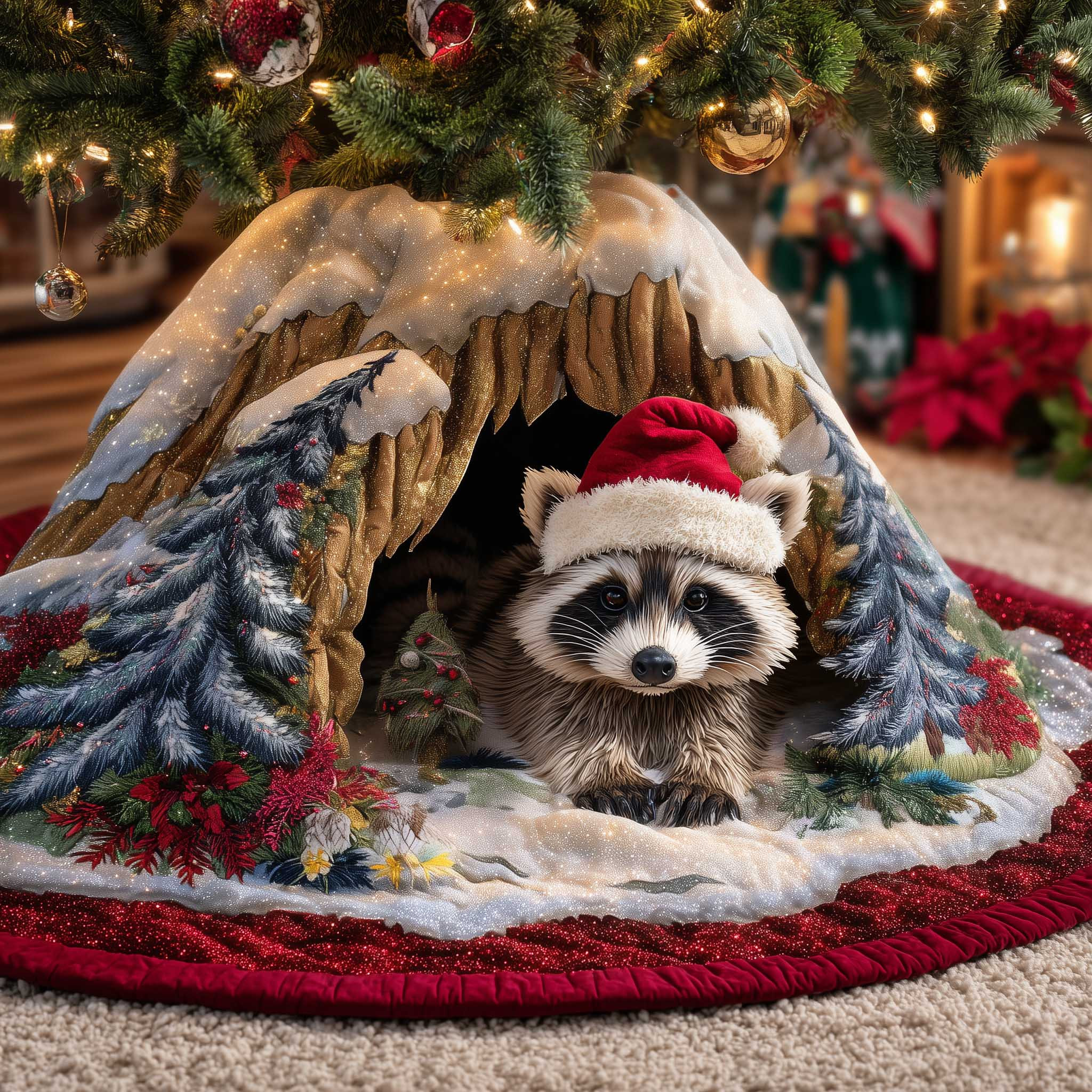 Raccoons Quilted Tree Skirt Christmas Tree Skirt Raccoon Lover Xmas Gifts