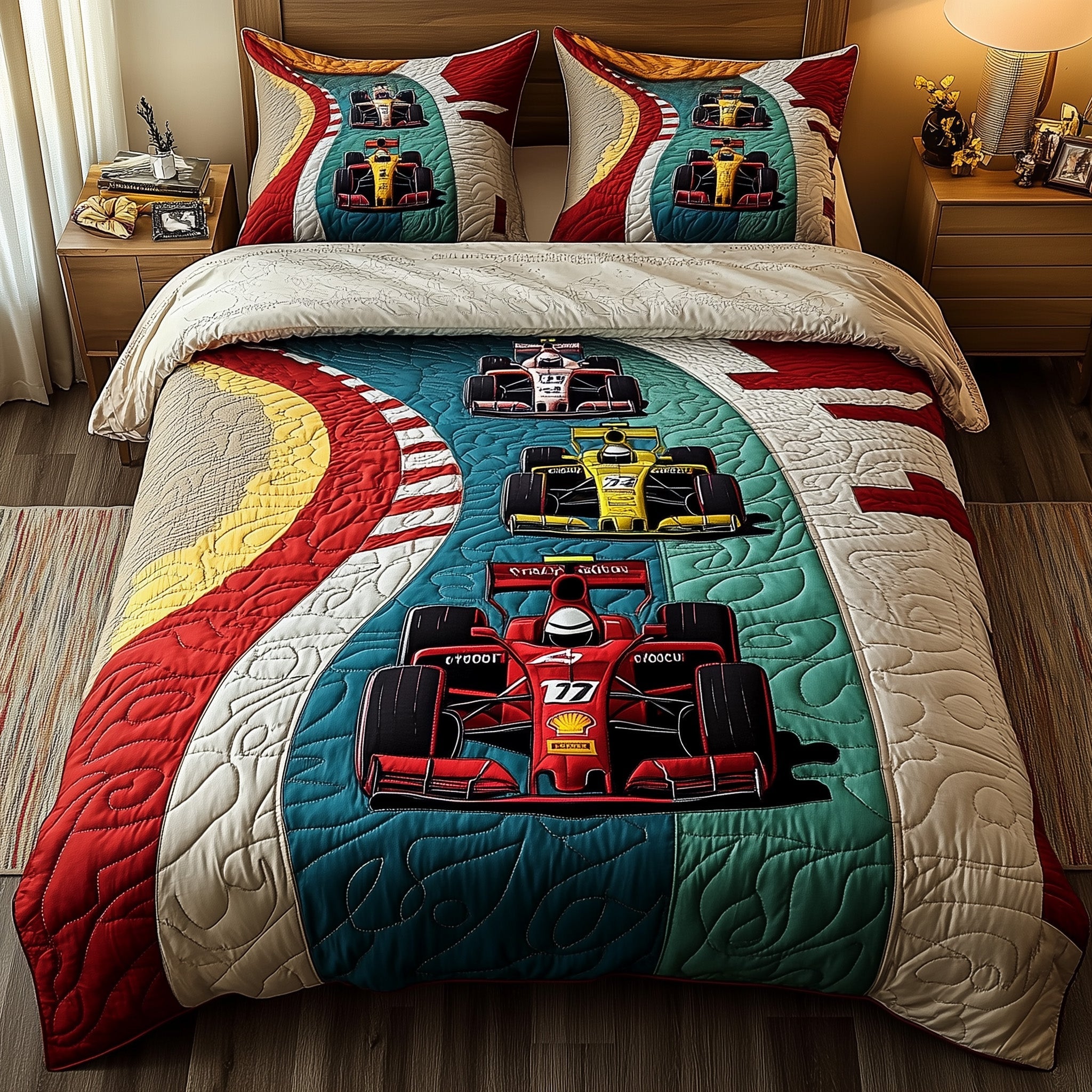 Race Car Quilted Bedding Set Duvet Cover Merchandise Car Racing F1 Birthday Present