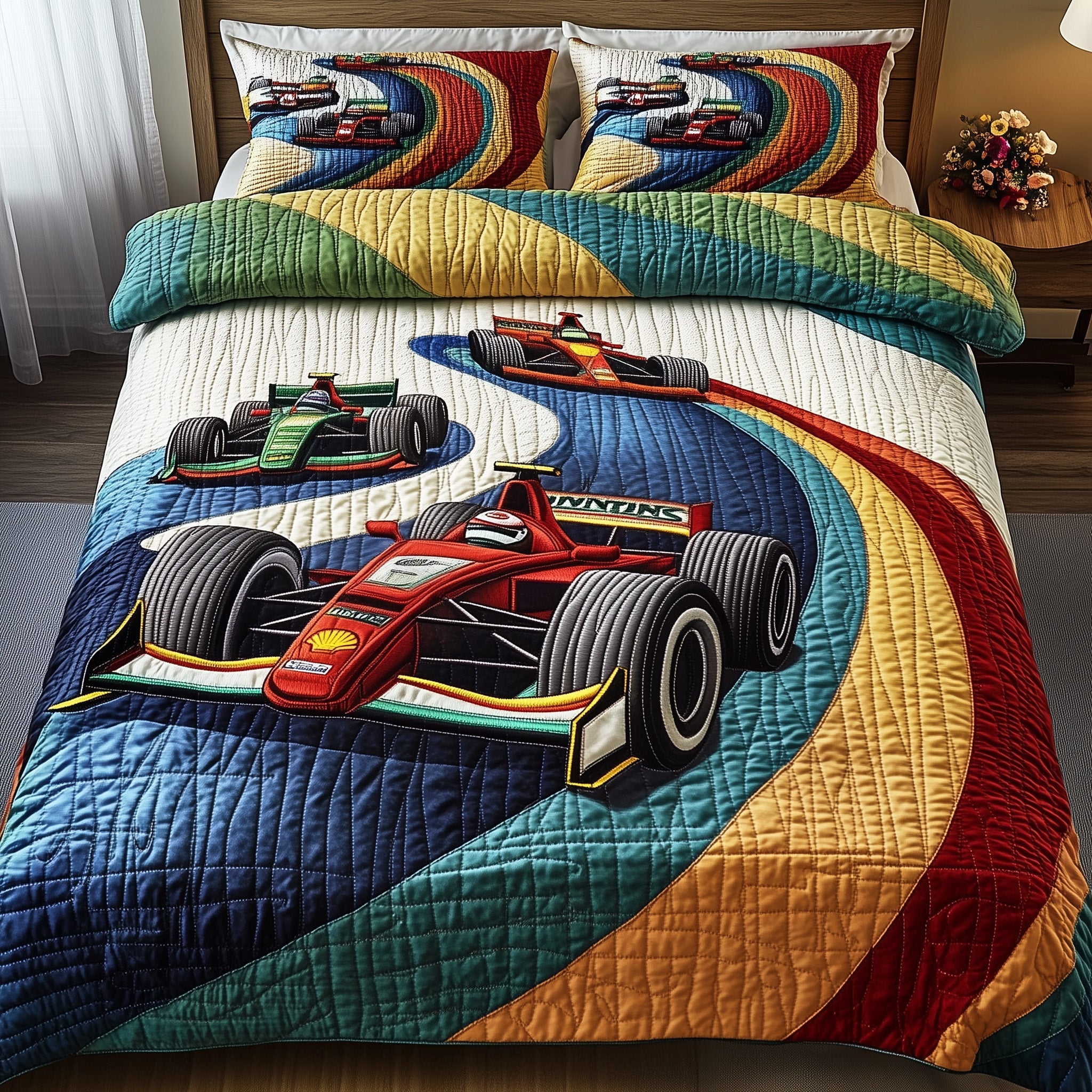 Race Car Quilted Bedding Set Duvet Cover Merchandise Gifts For Racing Car Lovers