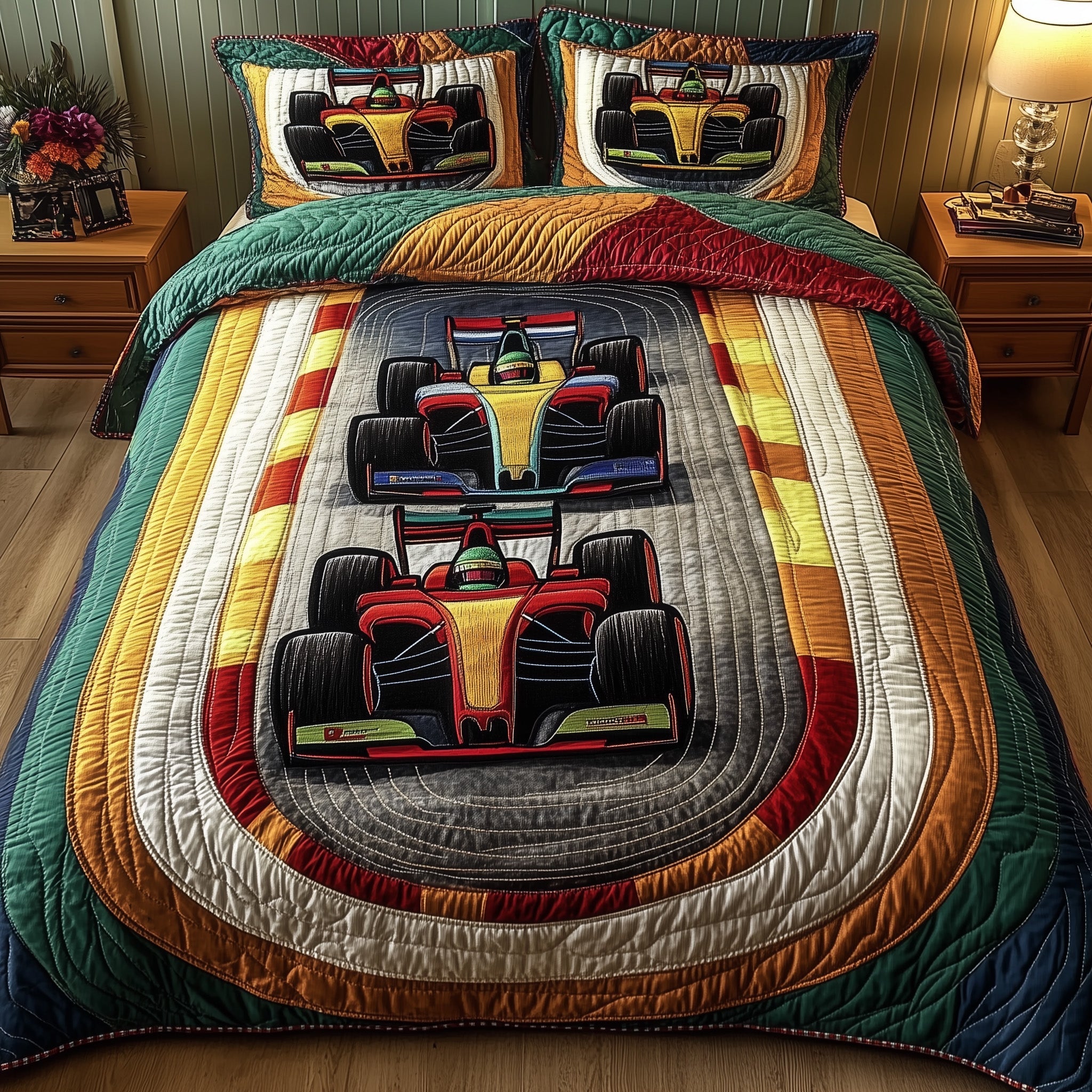 Race Car Quilted Bedding Set Duvet Cover Merchandise Racing Enthusiast Gifts F1