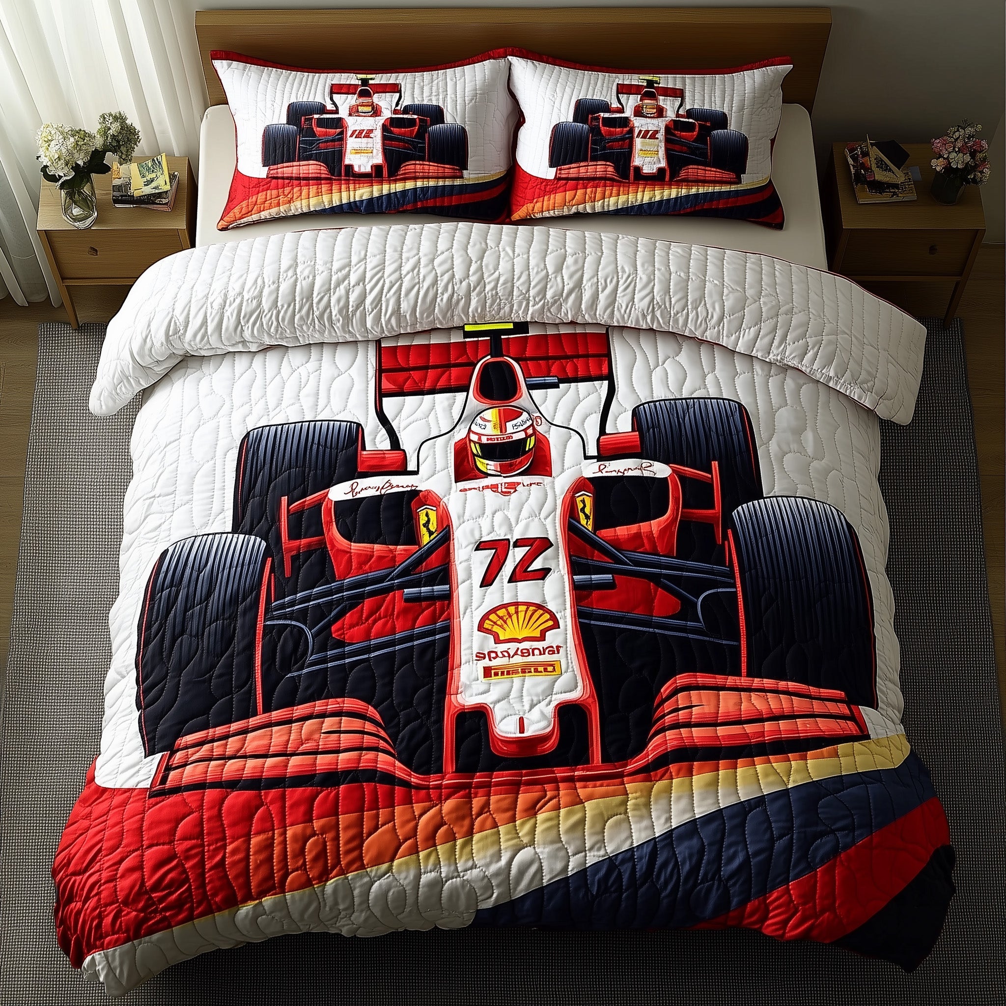 Race Car Quilted Bedding Set Duvet Cover Merchandise Rally Racing Gifts F1