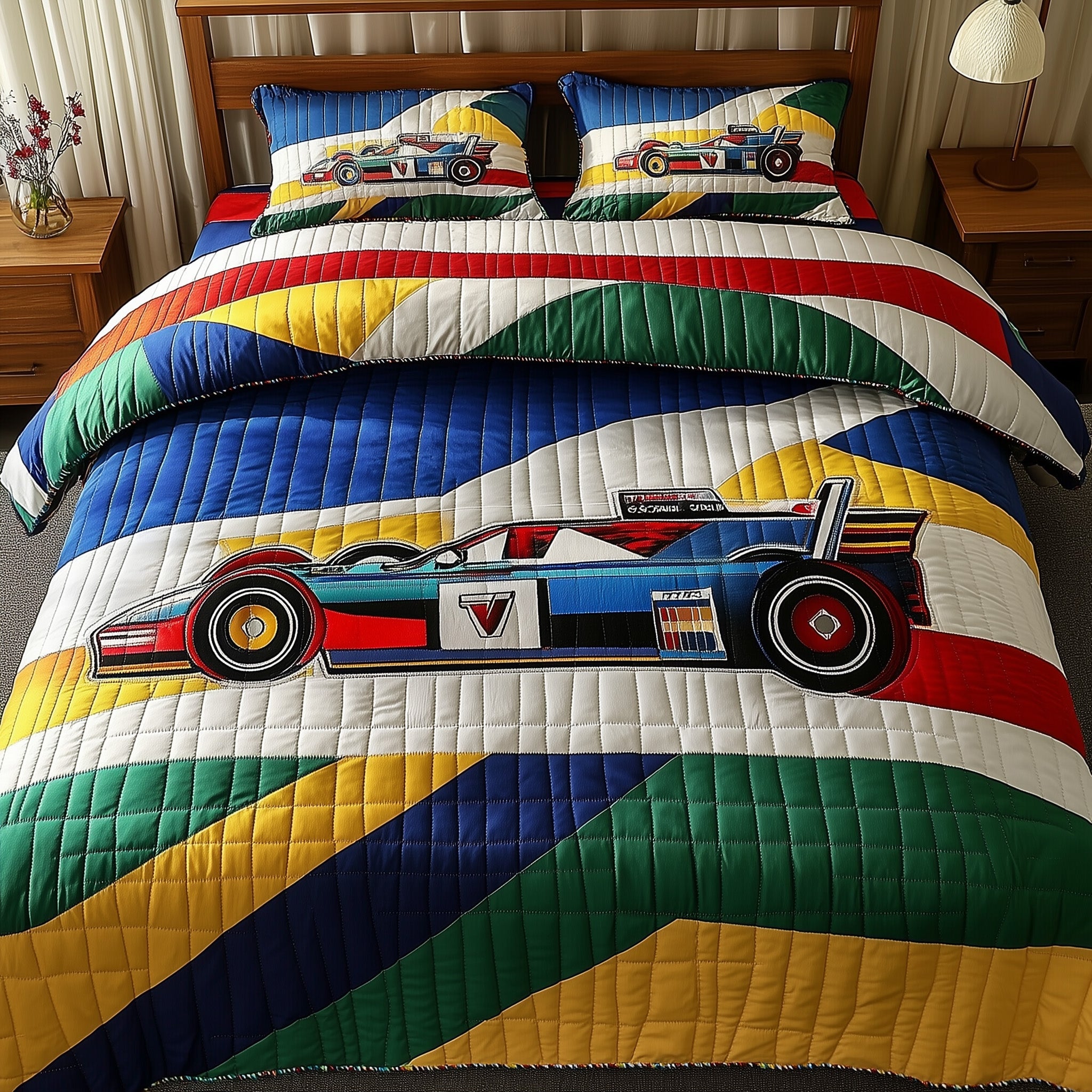 Race Car Quilted Bedding Set Duvet Cover Merchandise Unique Car Racing Christmas Gifts