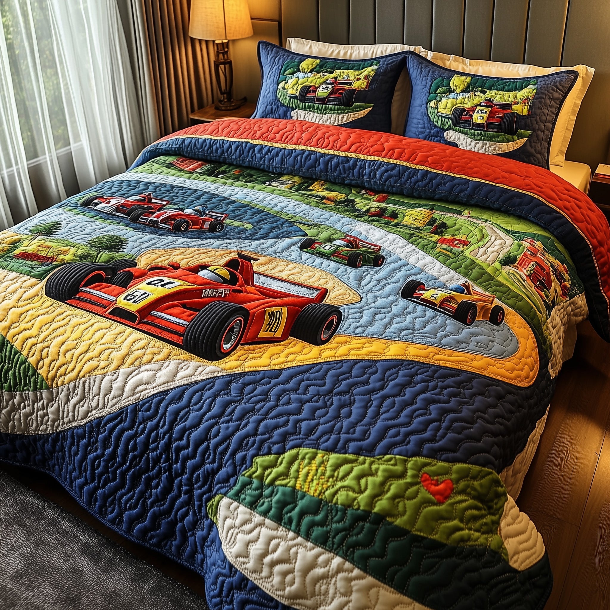 Race Day Quilted Bedding Set Duvet Cover Merchandise Car Racing Presents