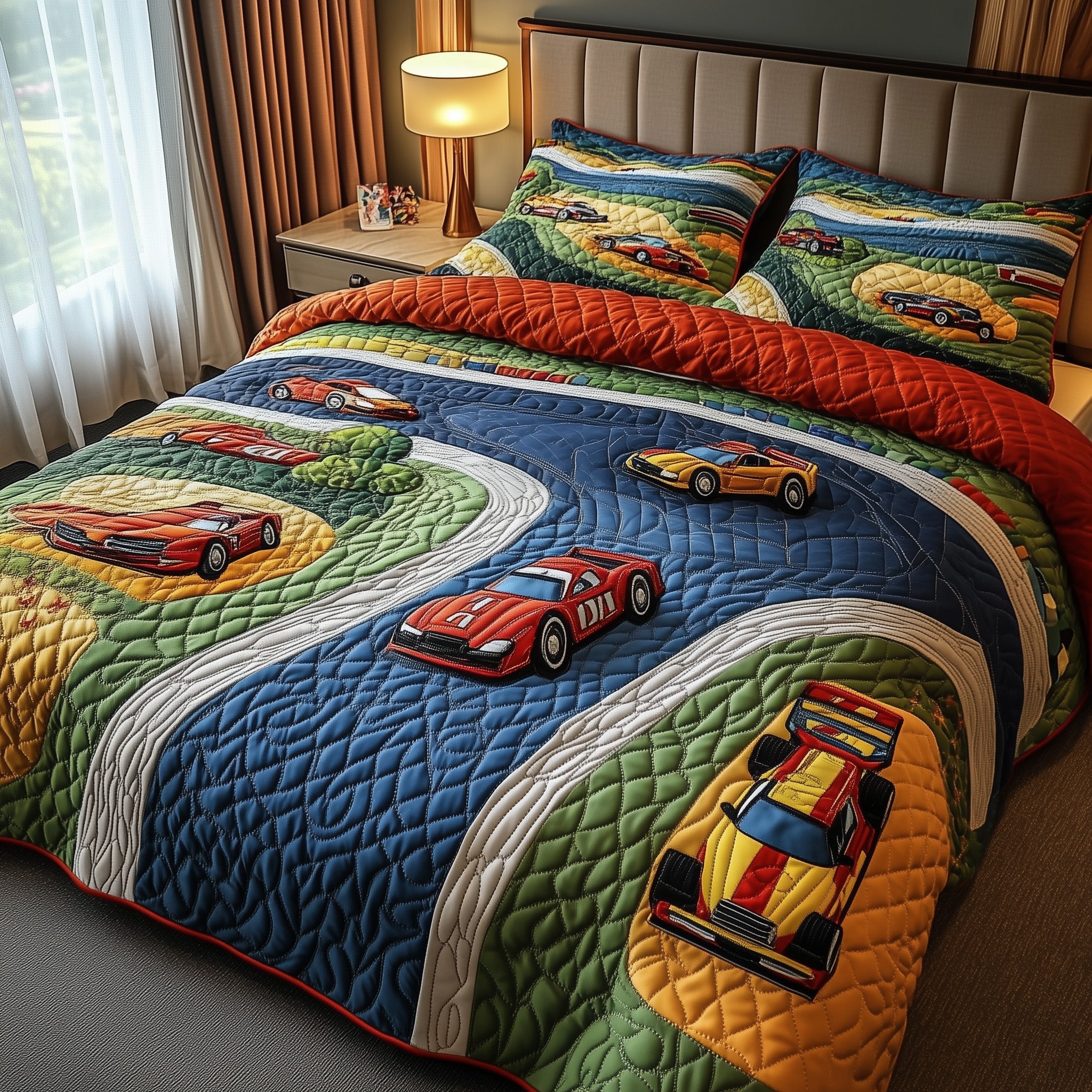 Race Day Quilted Bedding Set Duvet Cover Merchandise Gifts For Racing Car Lovers