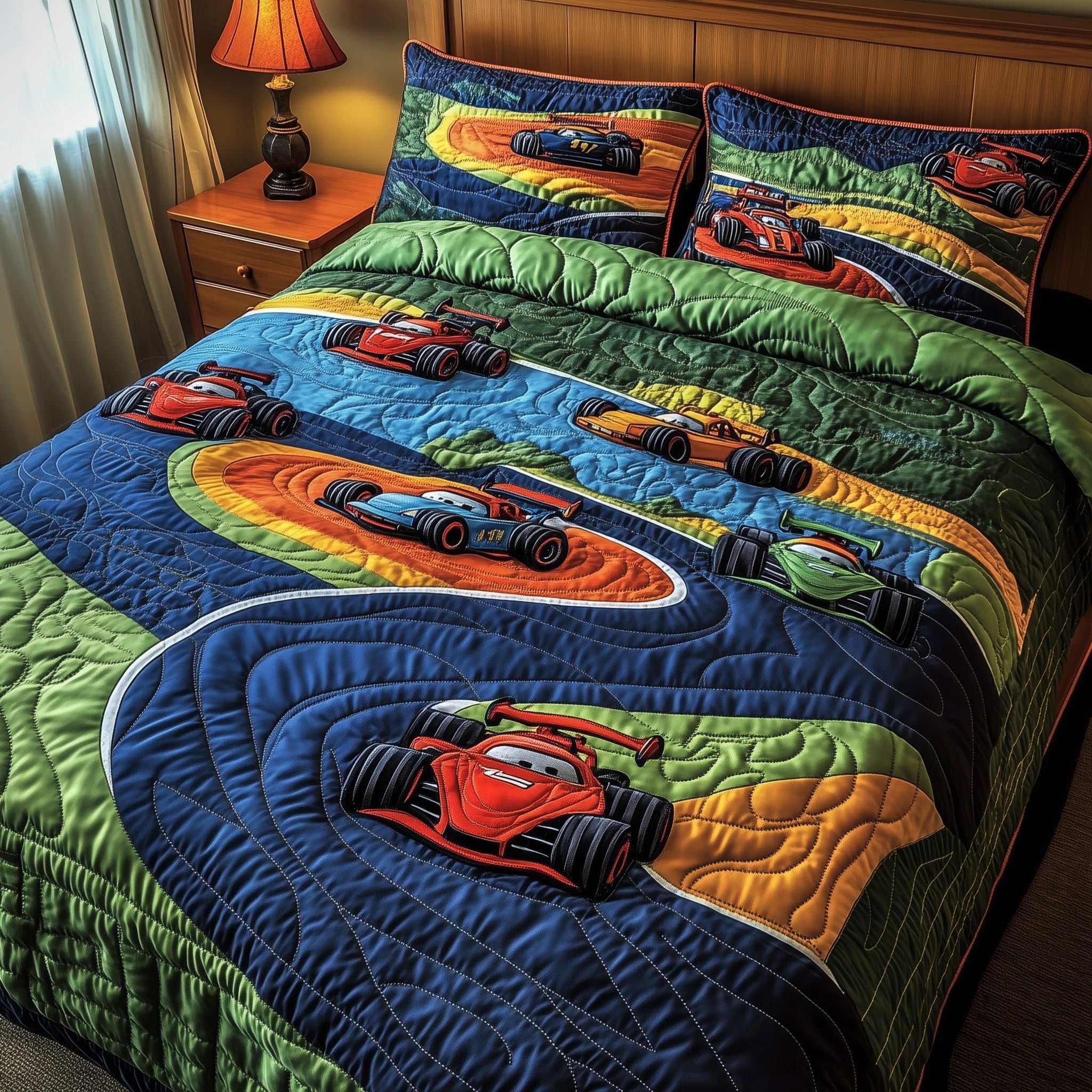 Race Day Quilted Bedding Set Duvet Cover Merchandise Race Car Gifts For Dad