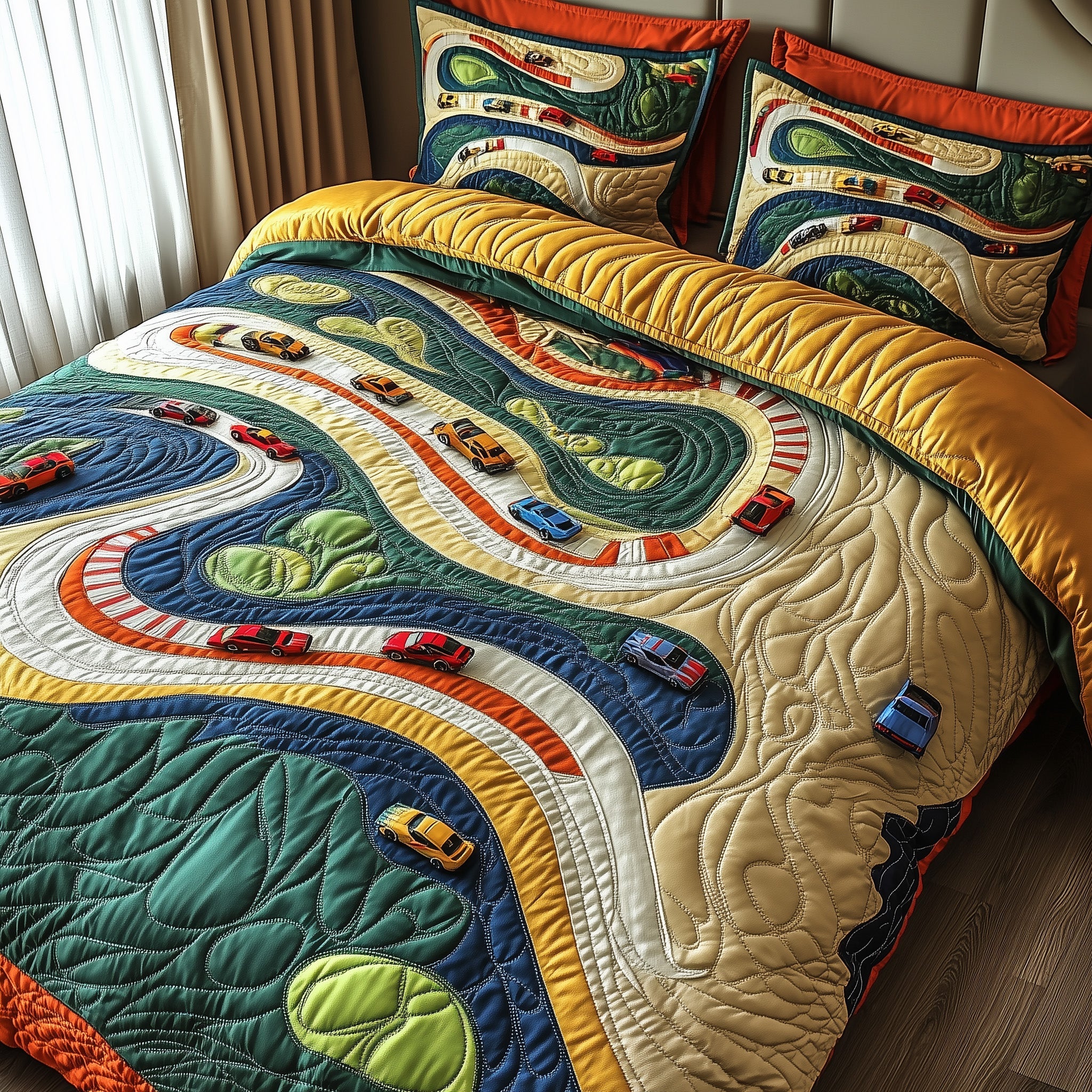 Race Day Quilted Bedding Set Duvet Cover Merchandise Rally Driving Present