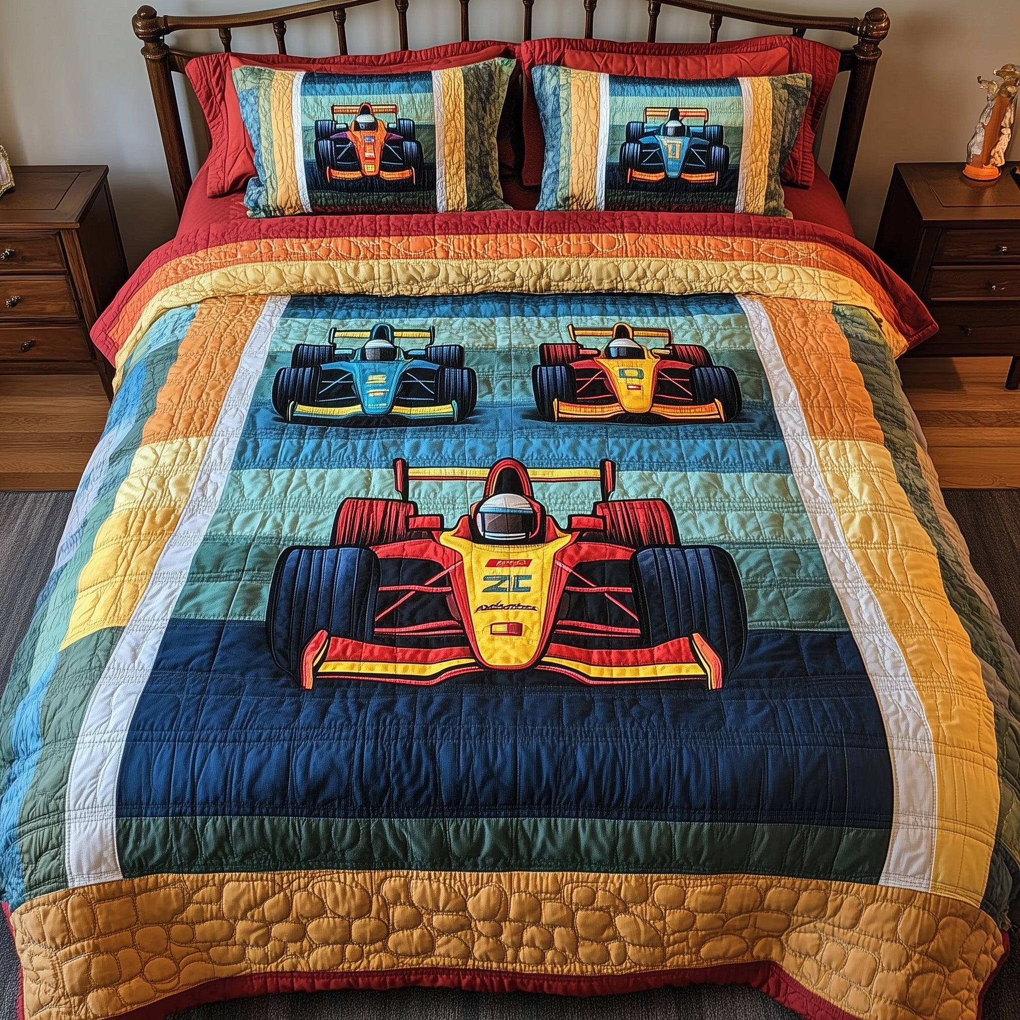 Race Day Quilted Bedding Set Duvet Cover Merchandise Rally Racing Gifts