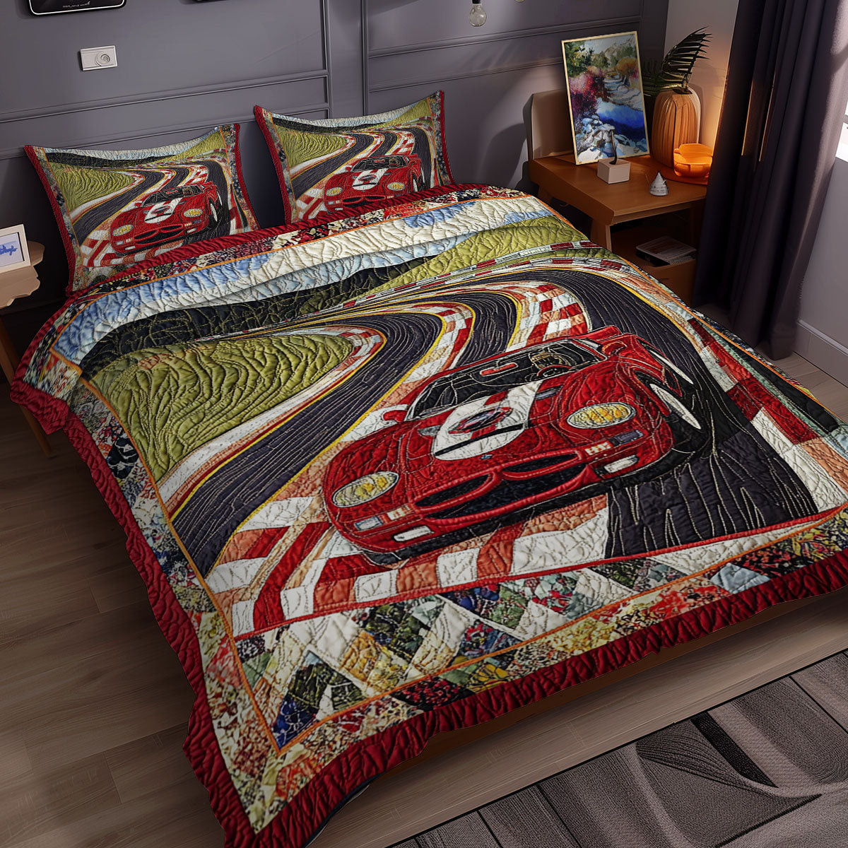Racing Car Holiday Xmas Quilted Bedding Set Romantic Christmas Gifts For Newlyweds
