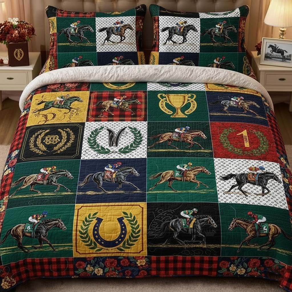 Racing Horse Quilted Bedding Set Wild Horse Bedroom Decor Best Gift For Horse Lovers