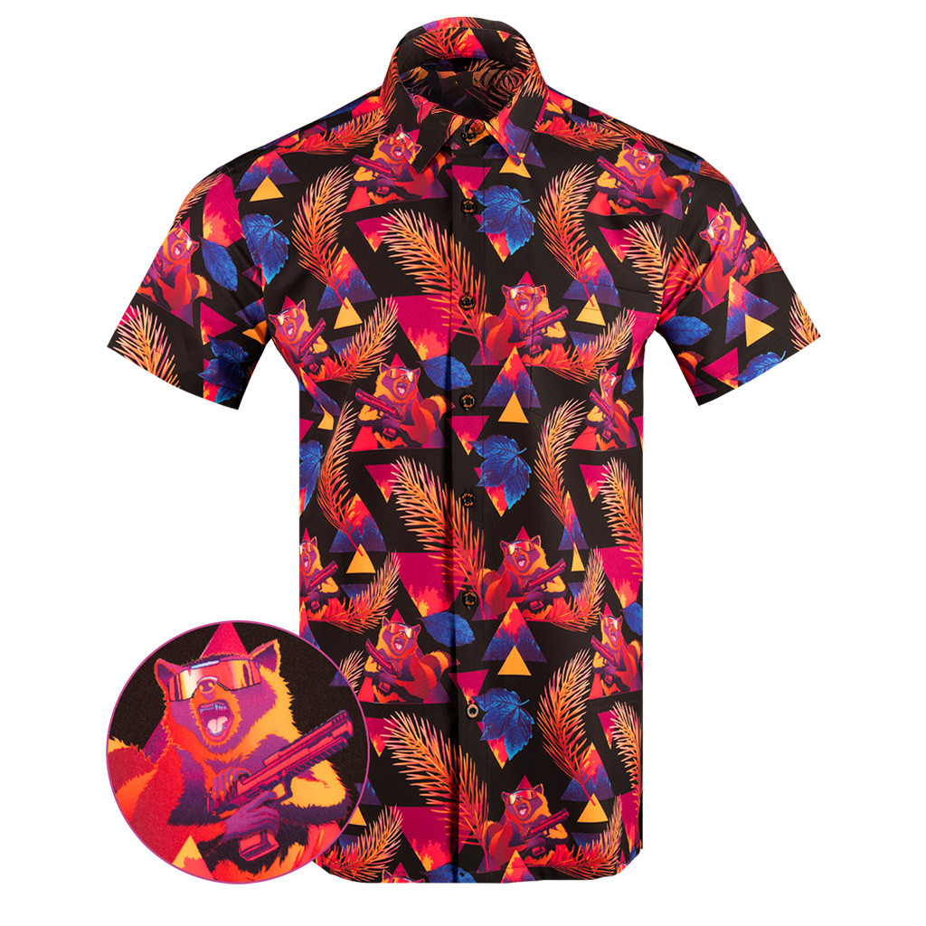 Rackcoon Button Down Shirt Tactical Tropical Print Shirt Gifts For Dudes