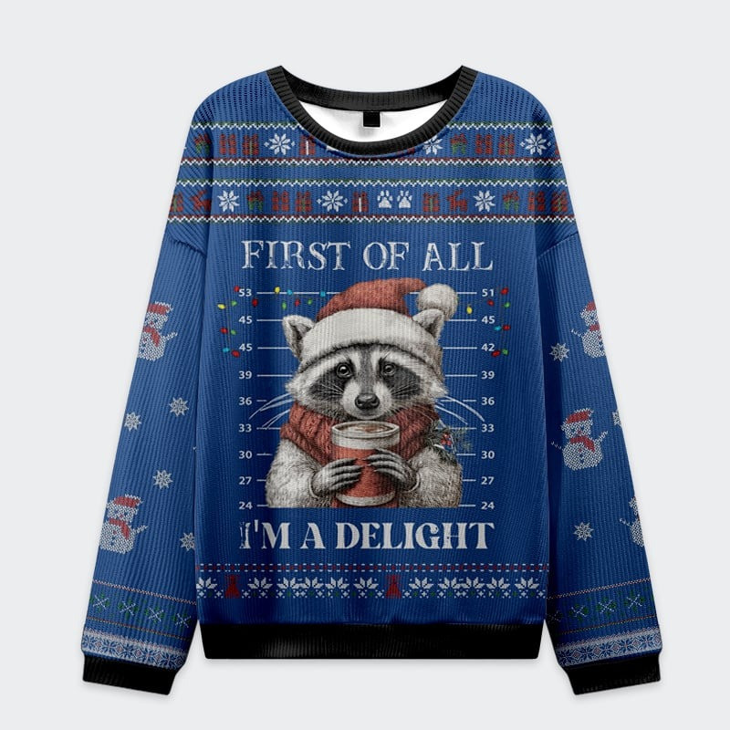 Racoon I'm A Delight Ugly Christmas Sweater Best Xmas Holiday Gifts For Racoon Lovers