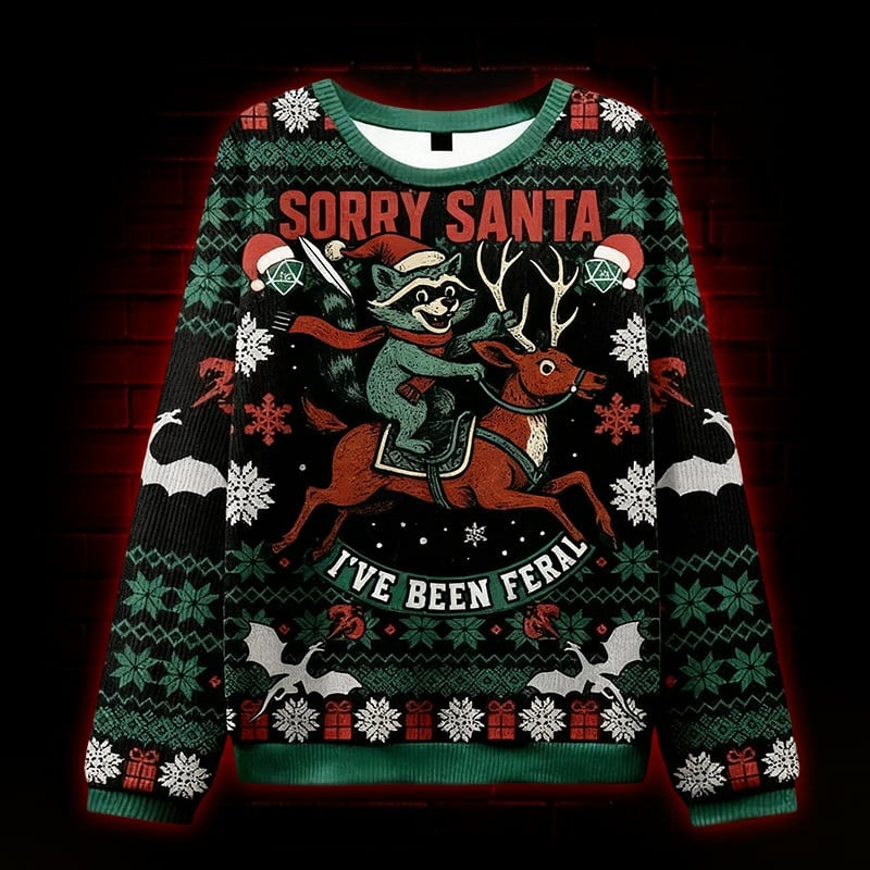 Racoon Riding Deer Sorry Santa Ugly Christmas Sweater Xmas Clothing Gifts For Him