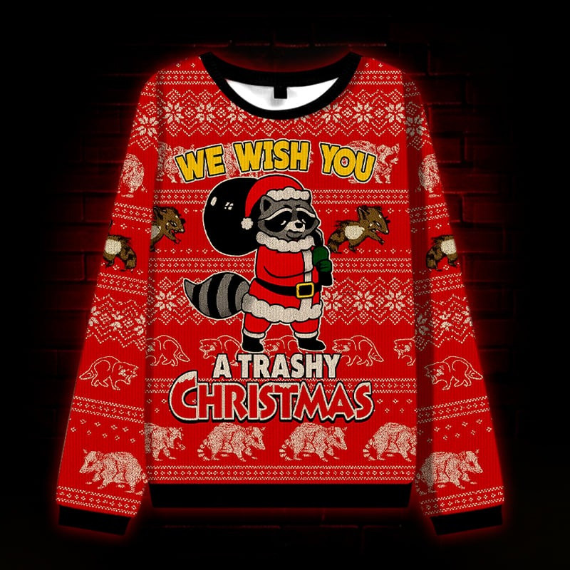 Racoon We Wish You Ugly Christmas Sweater Funny Xmas Clothing Gifts For Racoon Lovers