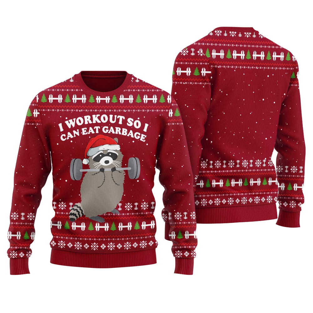 Racoon Work Out Christmas Sweater For Men Special Merch Gift Idea for Festive Celebrations