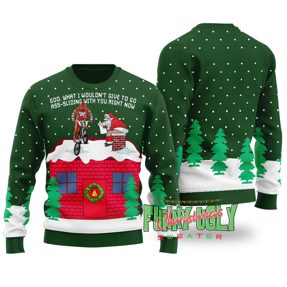 Rad Movie Quote Funny Christmas Sweater Forest Green Funny Xmas Sweater for Ugly Sweater Parties