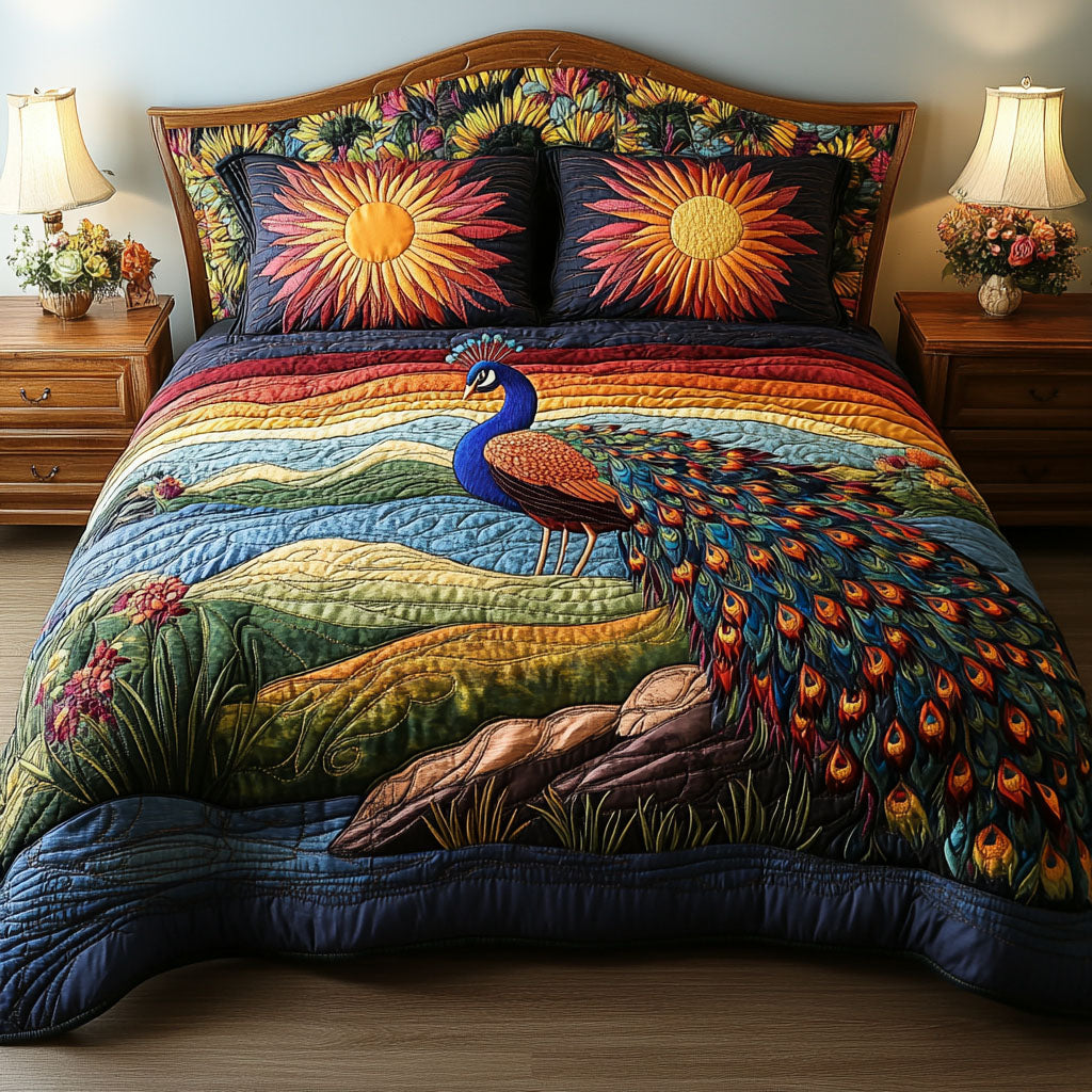Radiance Across the Landscape Quilted Bedding Set Bed Decorations Peacock Gifts Stuff