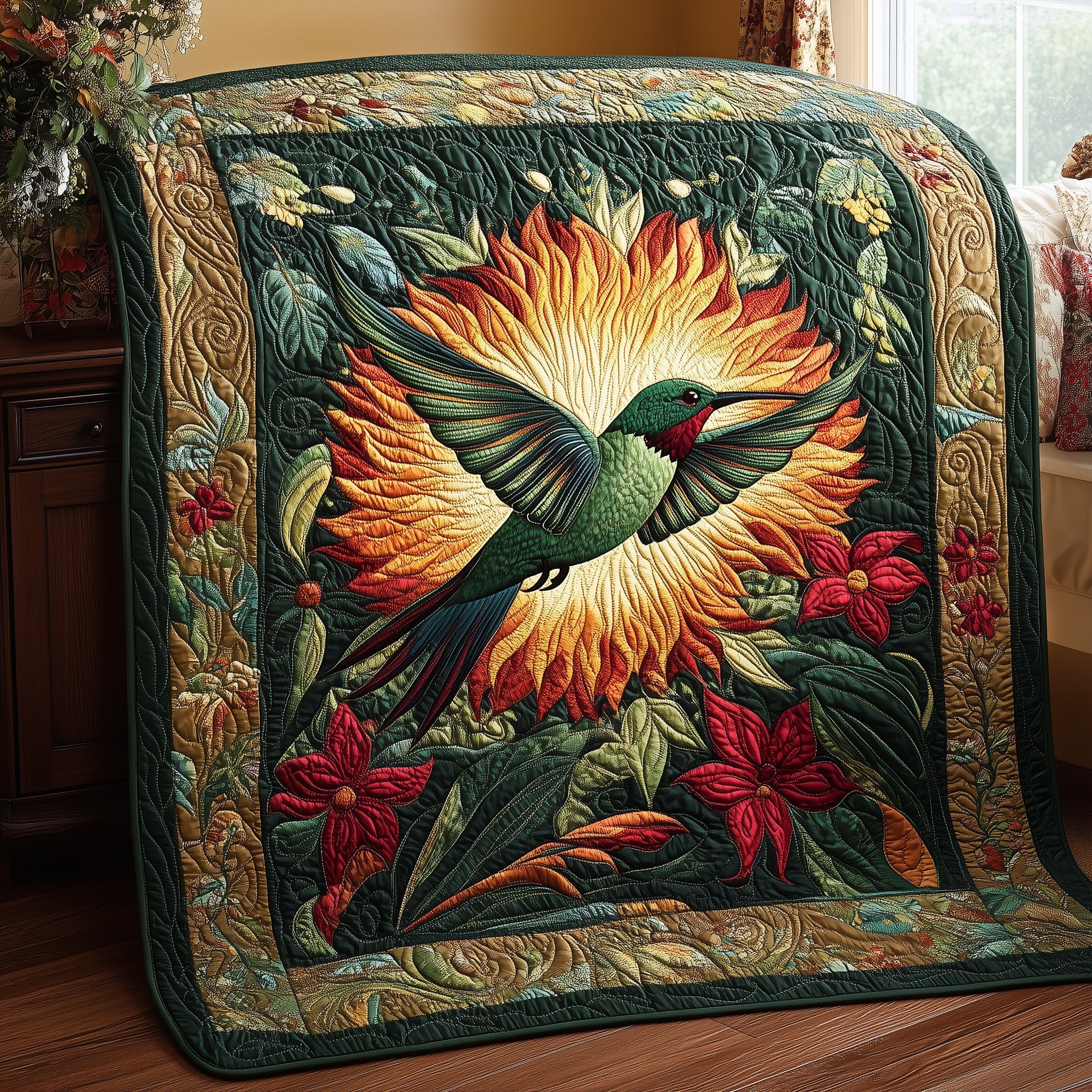 Radiant Ascension Quilted Blanket Couch Throw BlanketUnique Gifts For Hummingbird Lovers