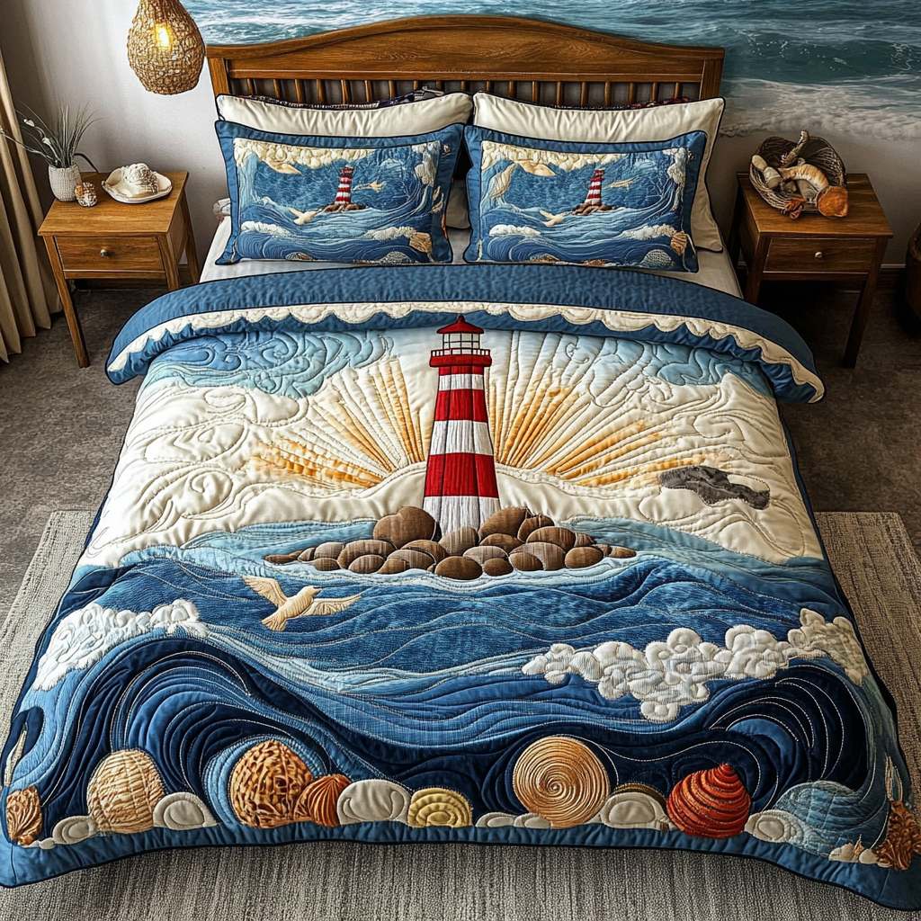 Radiant Beacon Quilted Bedding Set Bed Decorations Lighthouse Gifts For Her