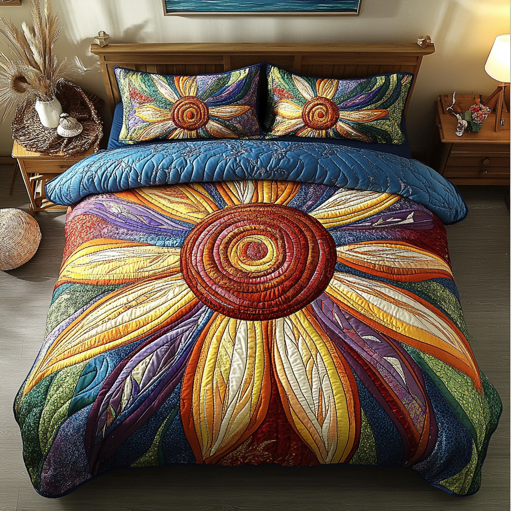 Radiant Bloom Quilted Bedding Set Warm and Breathable Bedding Set for All Seasons