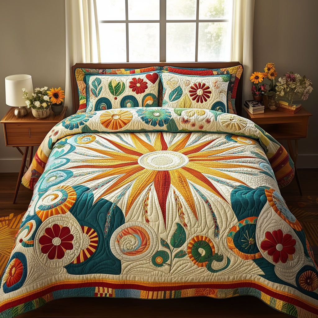 Radiant Bloomscape Quilted Bedding Set Bed Decorations Hippie Gift Ideas