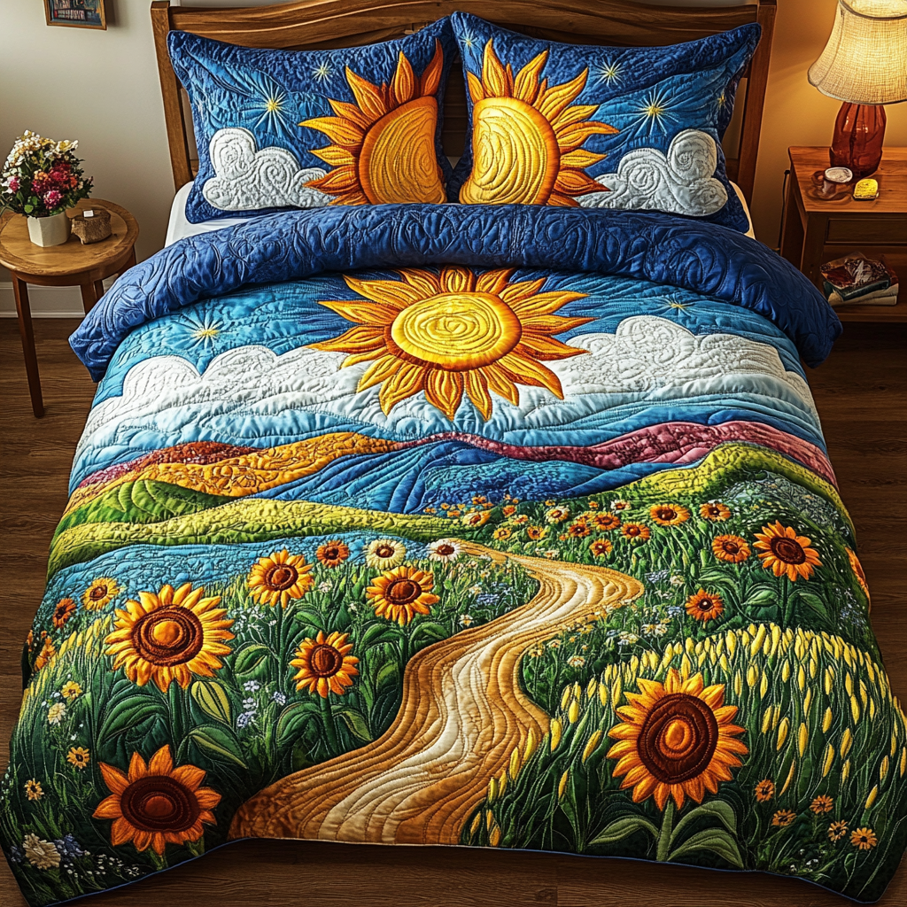 Radiant Blossom Quilted Bedding Set Special Home Gift Idea for Comfortable Living