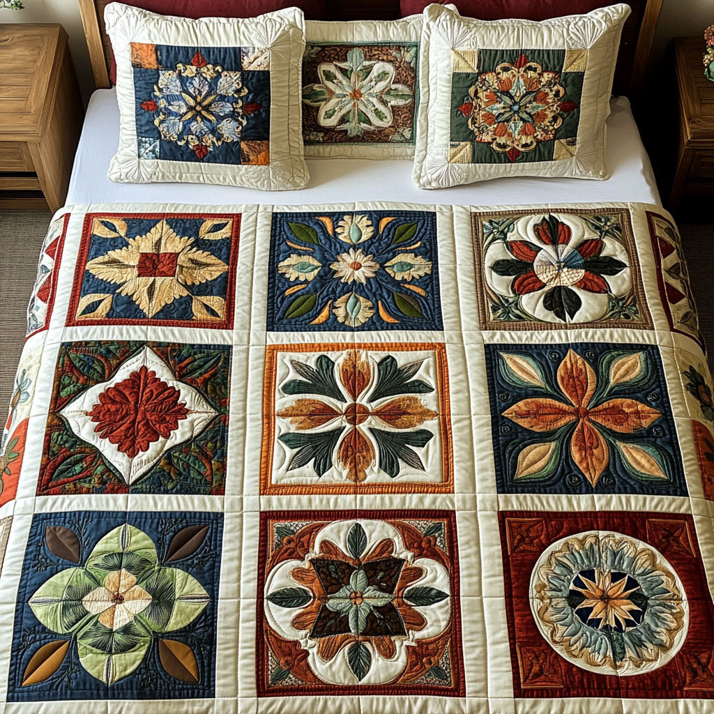 Radiant Blossom Quilted Bedding Set Stylish Bedding Merch Gift for Home Lovers