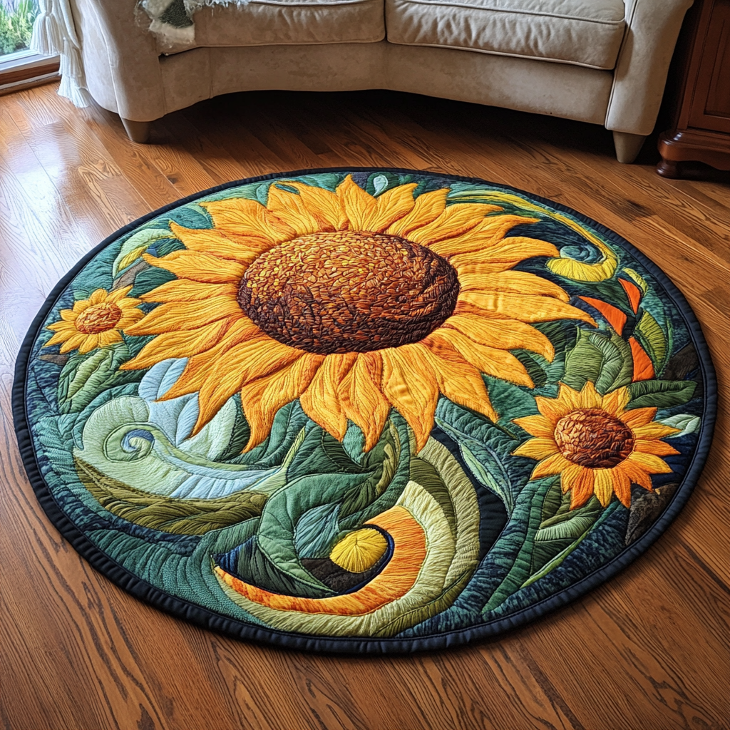 Radiant Blossom Quilted Round Mat Foyer Christmas Decor Sunflower Christmas Gift Ideas