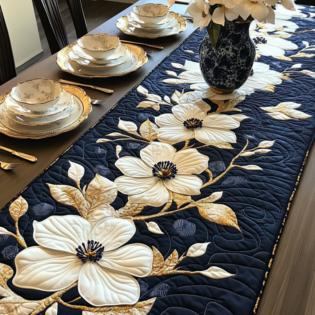 Radiant Blossom Quilted Table Runner Dinner Table Decor Ideas Gifts For Flower Enthusiasts