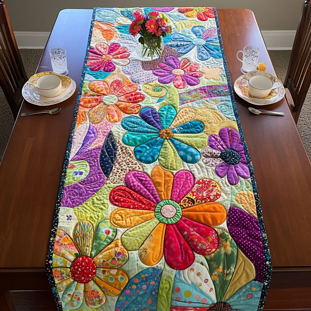 Radiant Blossoms Quilted Table Runner Dinner Table Decor Ideas Gifts For Flower Enthusiasts