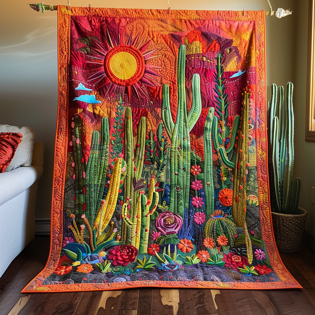 Radiant Cacti Quilted Blanket Cute Blankets For Adults