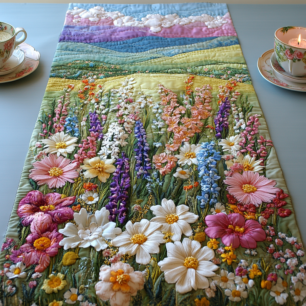 Radiant Daisies Quilted Table Runner Spring Floral Table Runner Gifts For Daisy Lovers