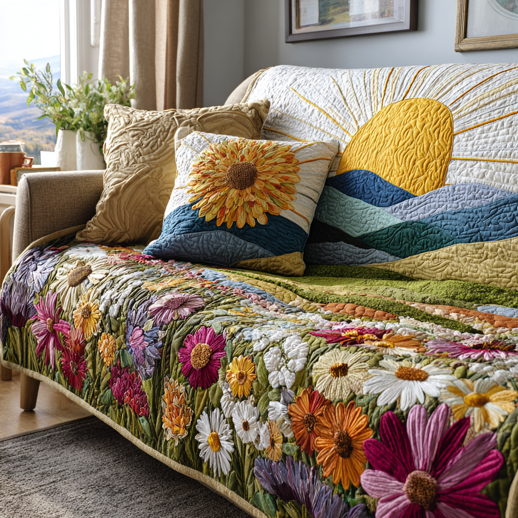 Radiant Dawn Quilted Sofa Cover Living Room Decor Family Presents