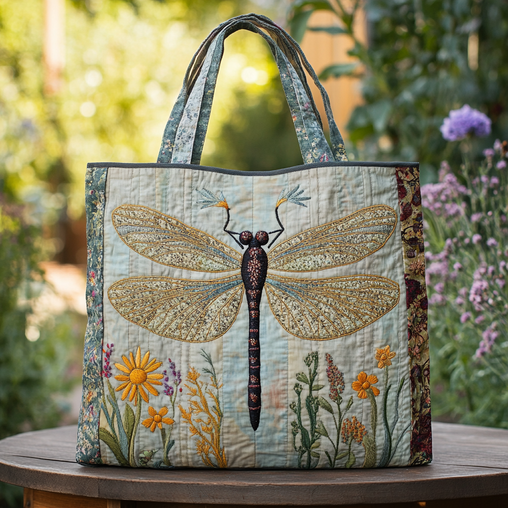 Radiant Dragonfly Quilted Tote Bag Unique Dragonfly Gifts
