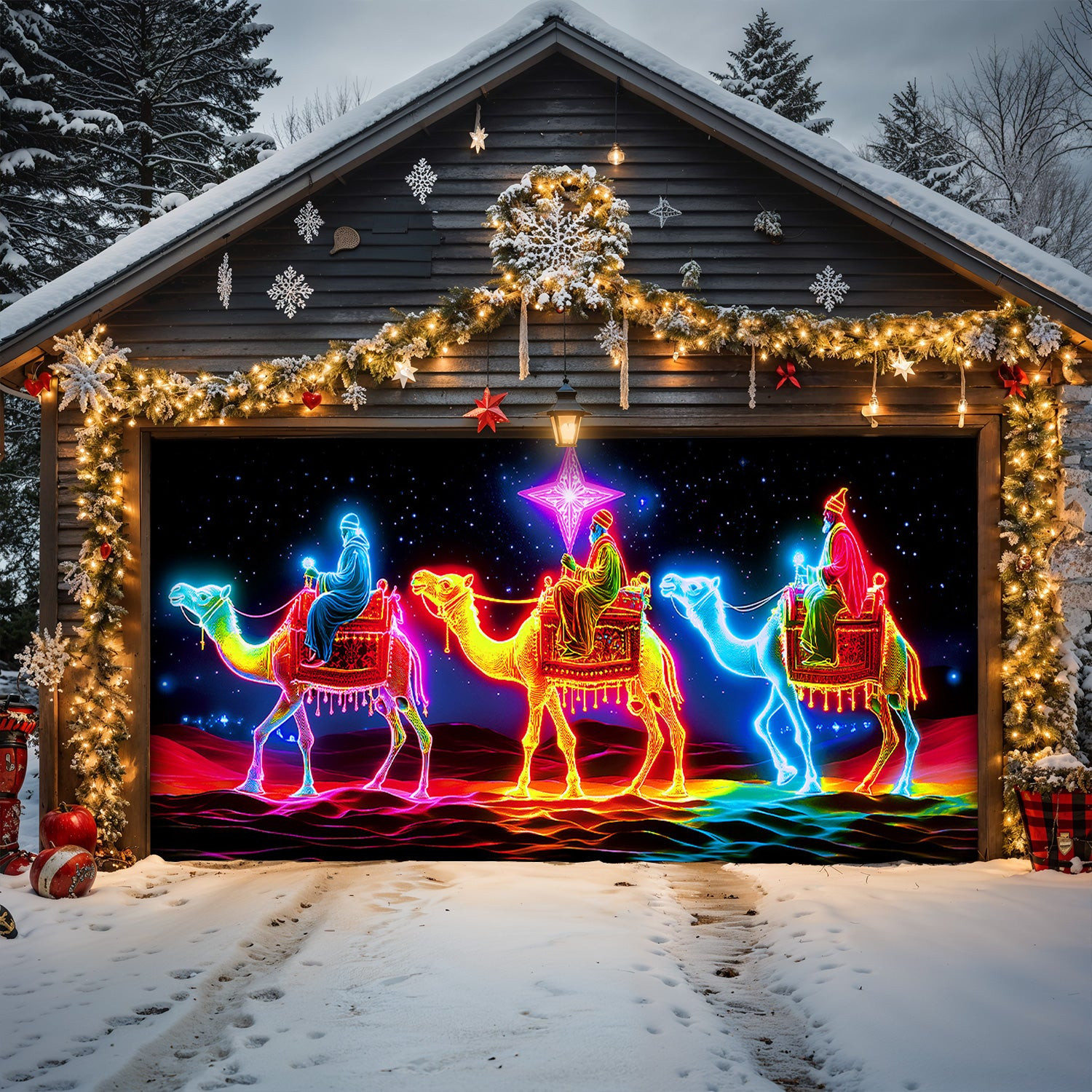 Radiant Epiphany Christmas Garage Door Banner Winter Decor Garage Door Wraps Christmas Gift