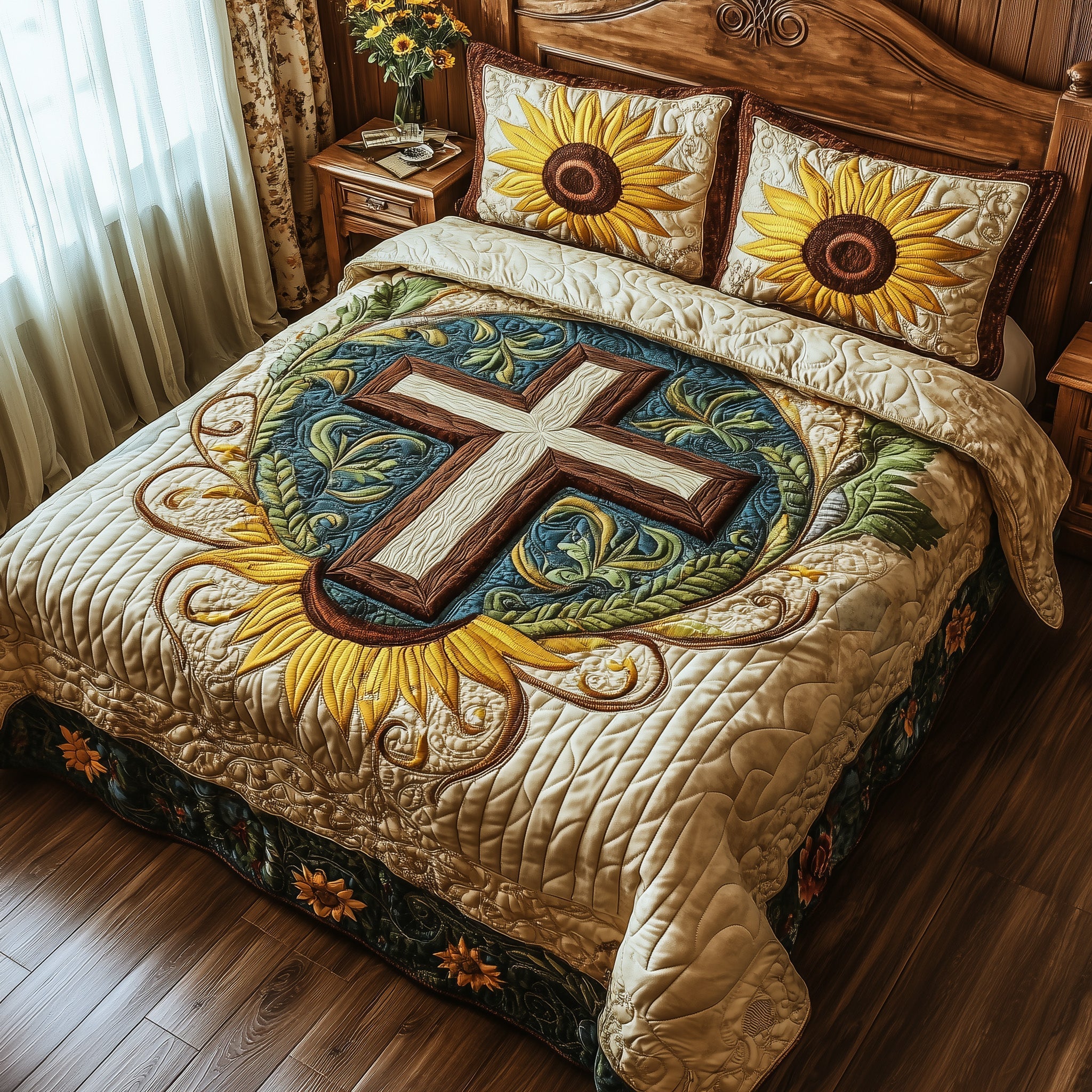 Radiant Faith Quilted Bedding Set Duvet Cover Bed Sheet Christian Birthday Gifts