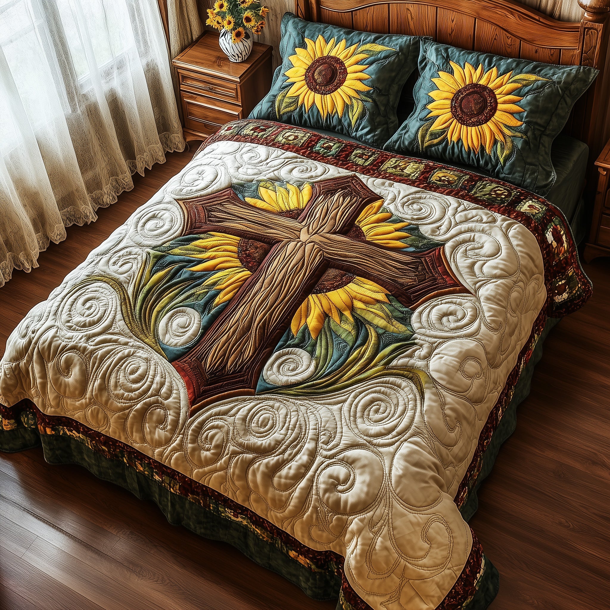 Radiant Faith Quilted Bedding Set Duvet Cover Bed Sheet Christian Gifts For Couples