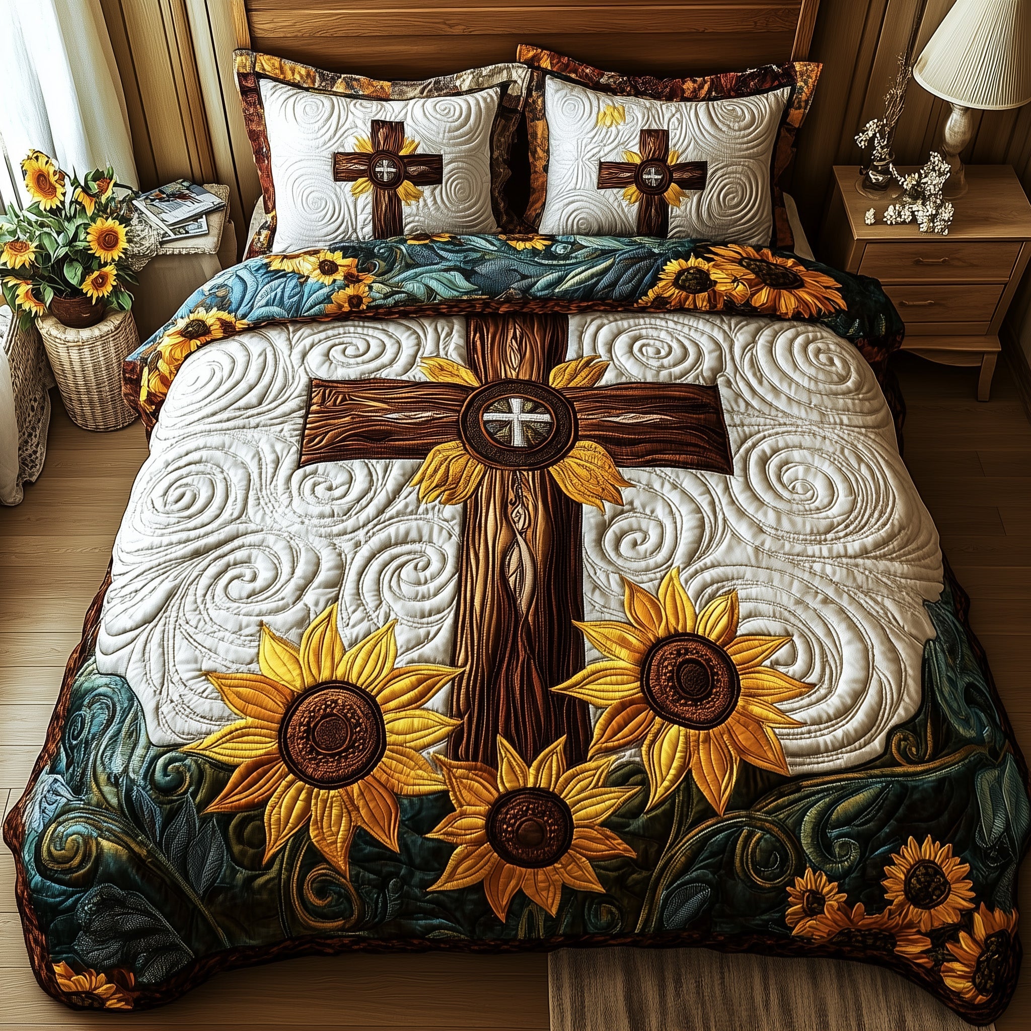 Radiant Faith Quilted Bedding Set Duvet Cover Bed Sheet Religious Fathers Day Gifts