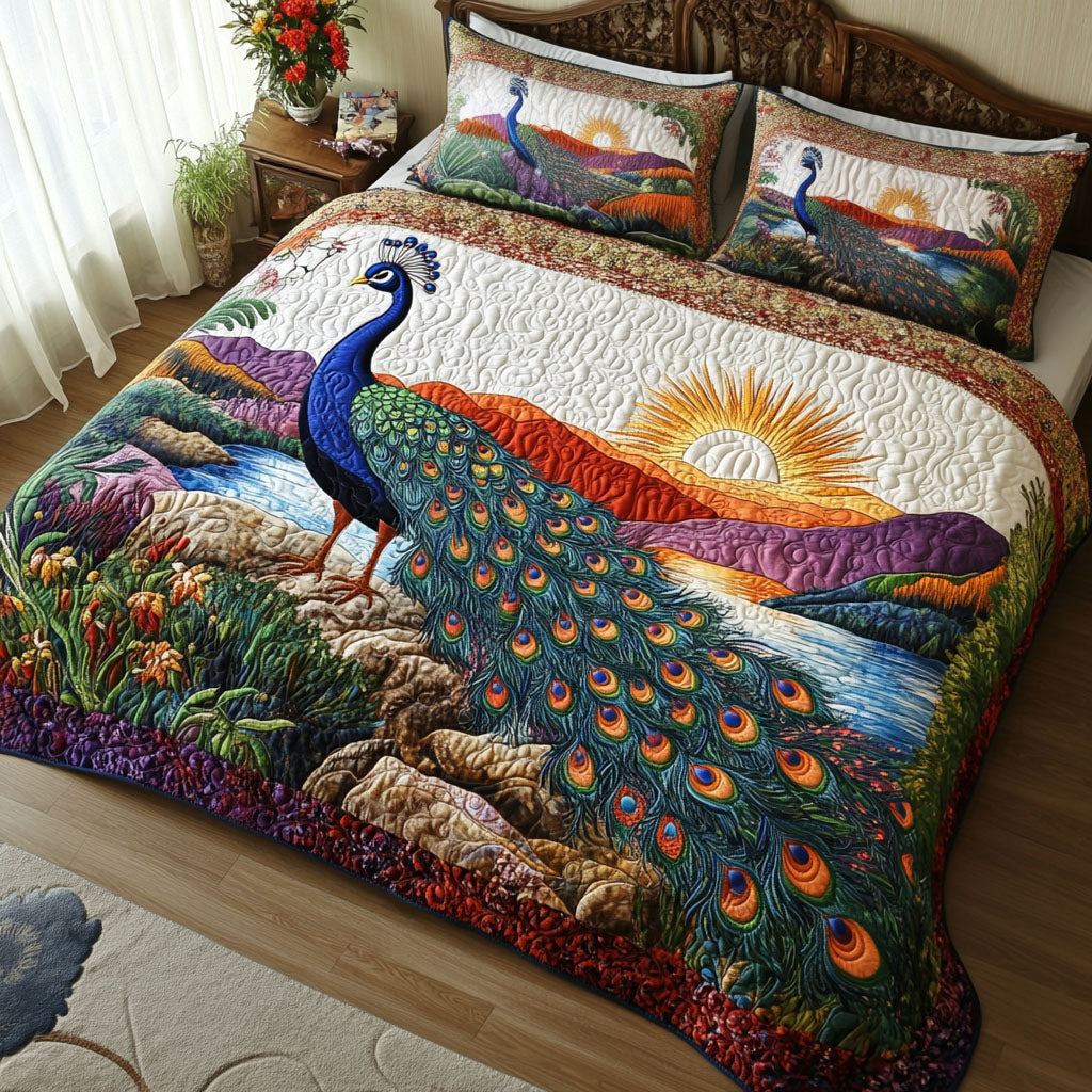Radiant Feathered Horizon Quilted Bedding Set Cozy Bedroom Decor Awesome Peacock Gift Ideas