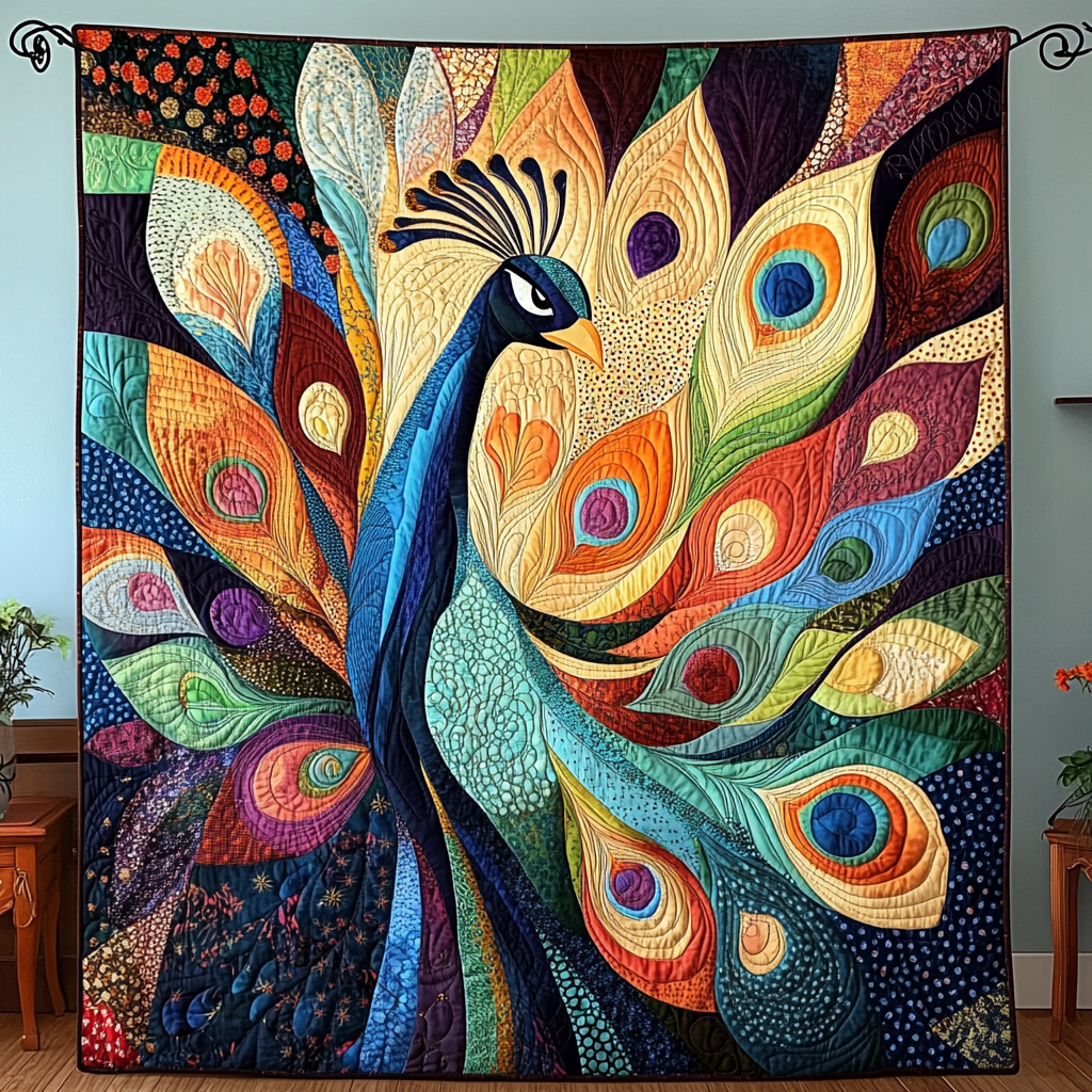 Radiant Feathers Quilted Blanket Bed Christmas Decor Unique Peacock Themed Gifts