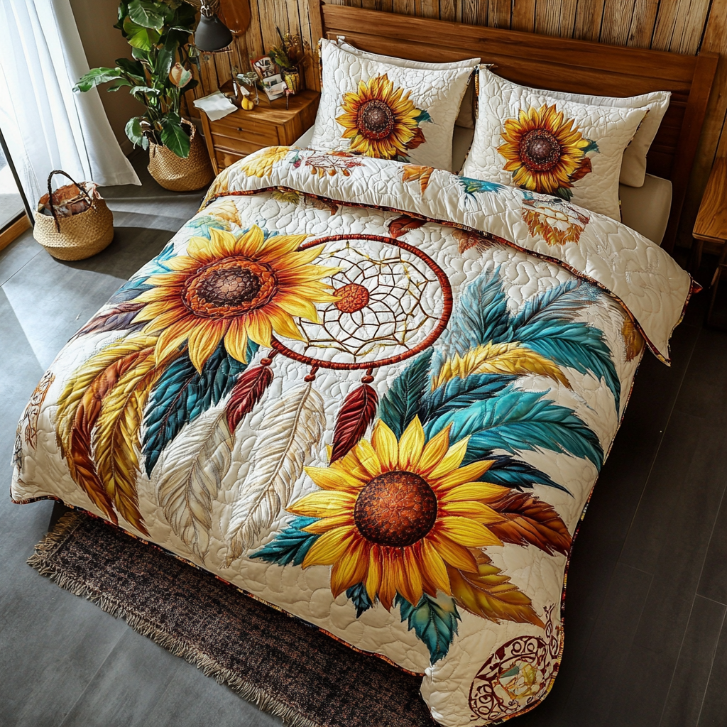 Radiant Field Quilted Bedding Set Best Bedspread Set Sunflower Gift Items