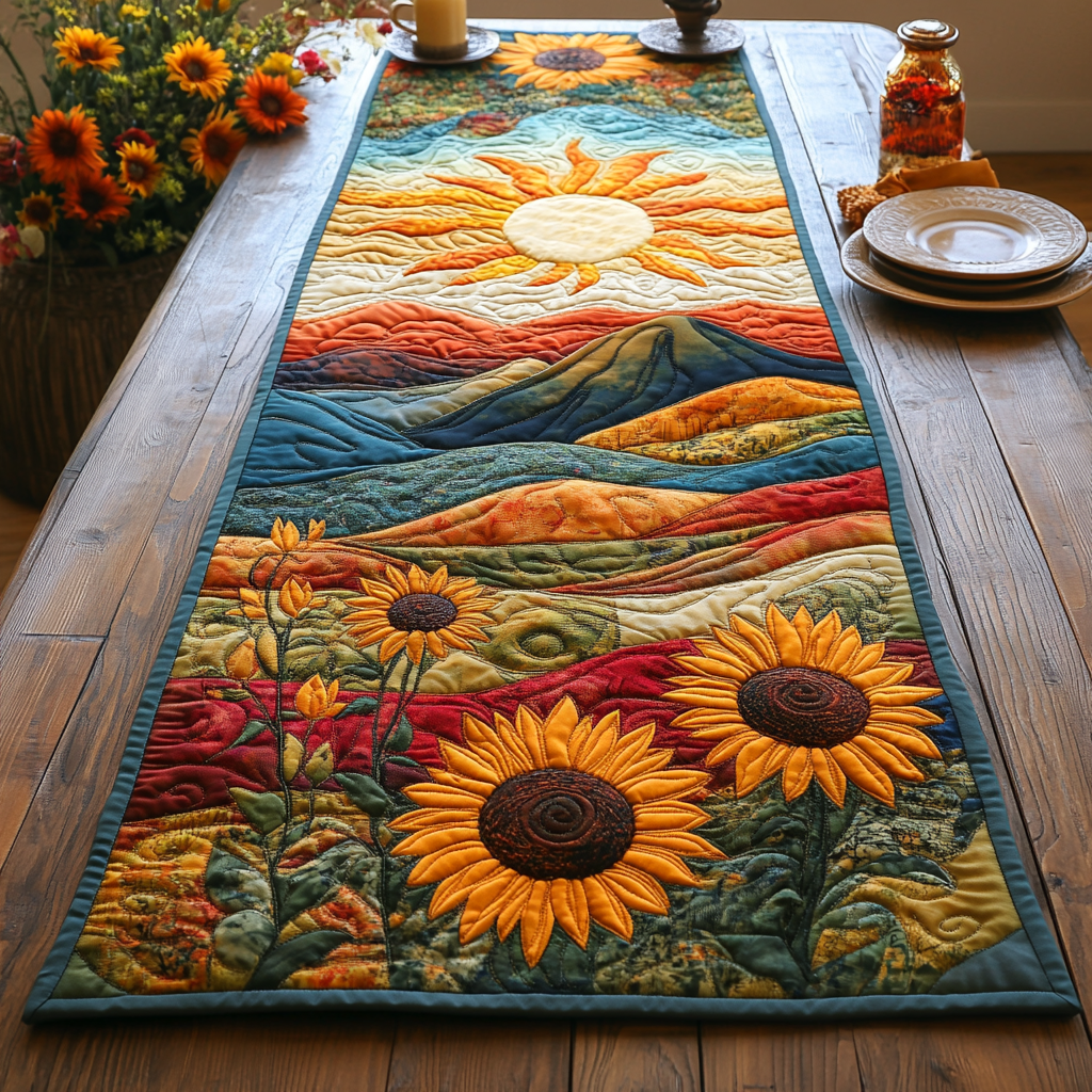 Radiant Fields Quilted Table Runner Dining Table Decor Sunflower Presents Merchandise