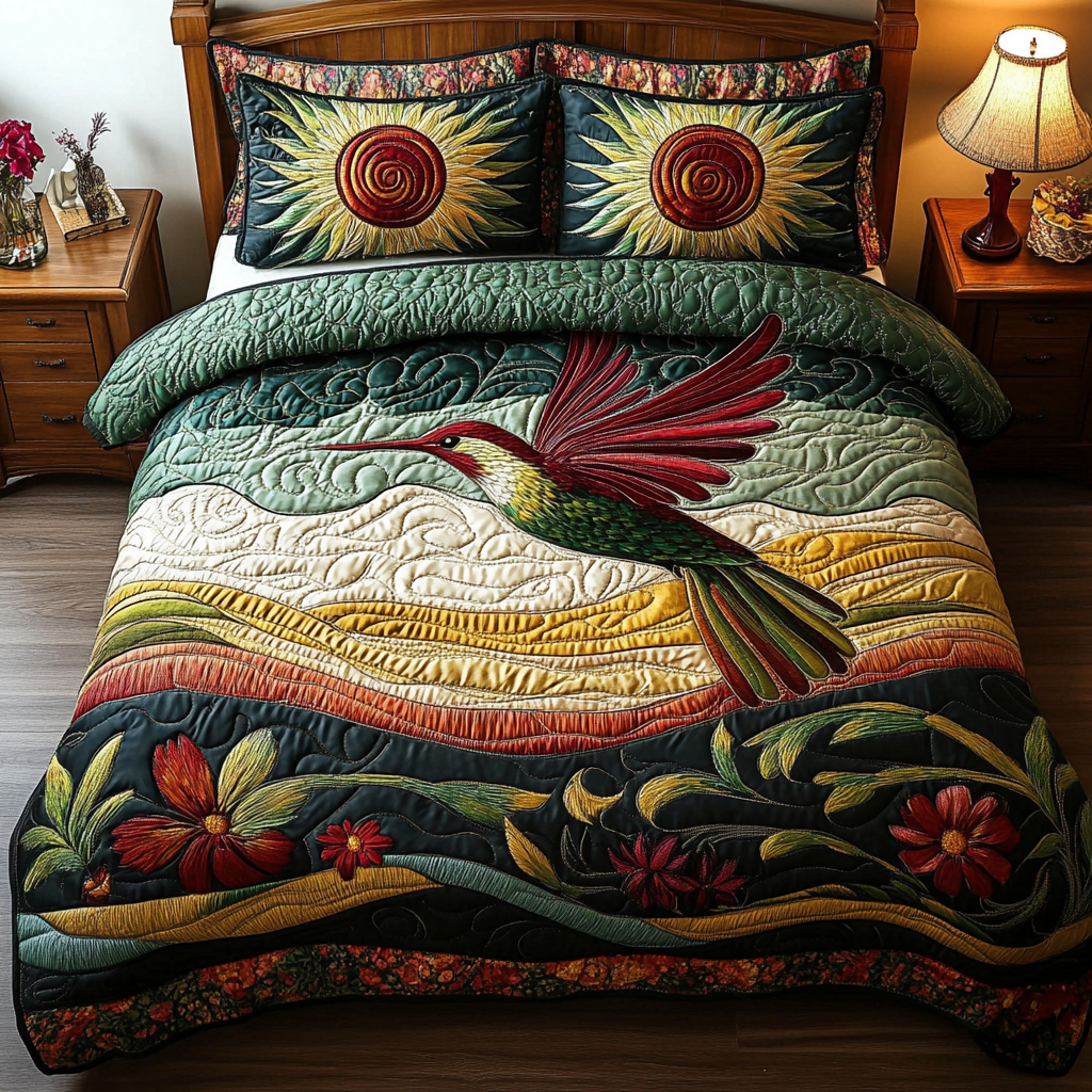 Radiant Flight Quilted Bedding Set Bedroom Decor Ideas Hummingbird Gifts For Mom Grandma
