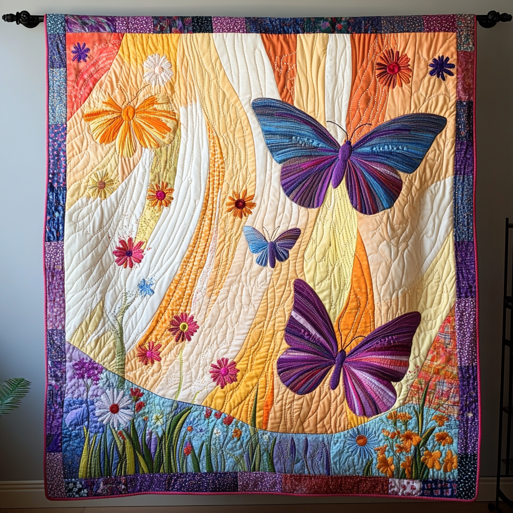 Radiant Flight Quilted Blanket Christmas Throw Blanket Birthday Gifts With Butterflies