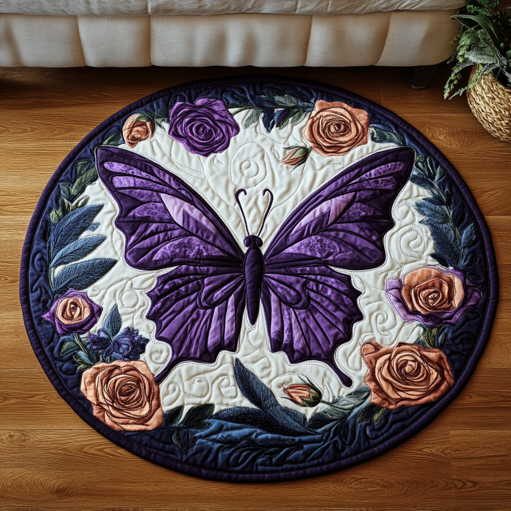 Radiant Flight Quilted Round Mat Christmas Entryway Decor Butterfly Themed Presents